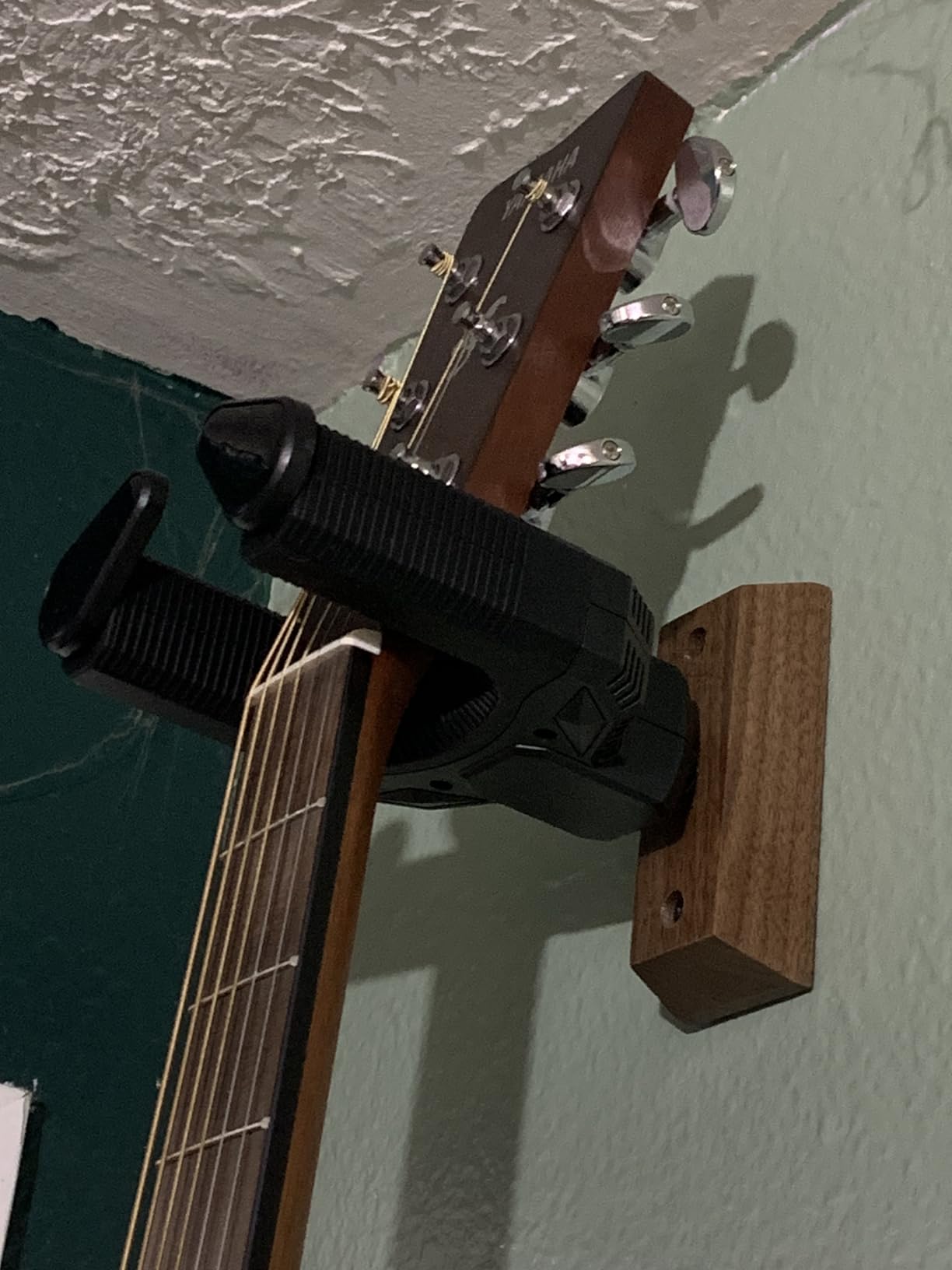 Onmiwod Guitar Wall Mount, Auto Lock Black Walnut Wood Guitar Hanger, Guitar Wall Hangers, Guitar Holder Hook Wall Stand for Classical, Acoustic, Electric Guitar, Bass, Gift for Guitar Player customer photo 2