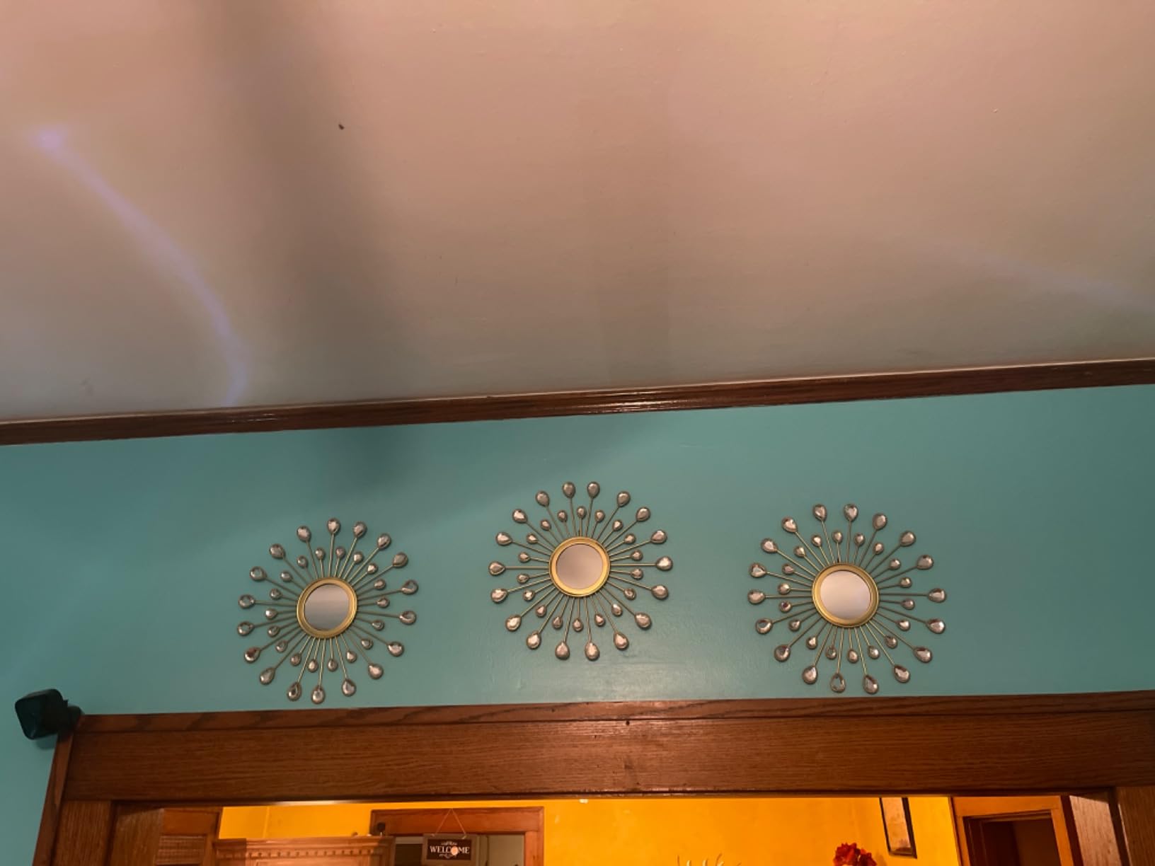 Uaussi 3 Pack Crystal Sunburst Wall Mirror Décor Rhinestone Mirrors Decorative Home Wall Art for Living Room Bedroom Entryway(Flower+Sunburst Gold) customer photo 2