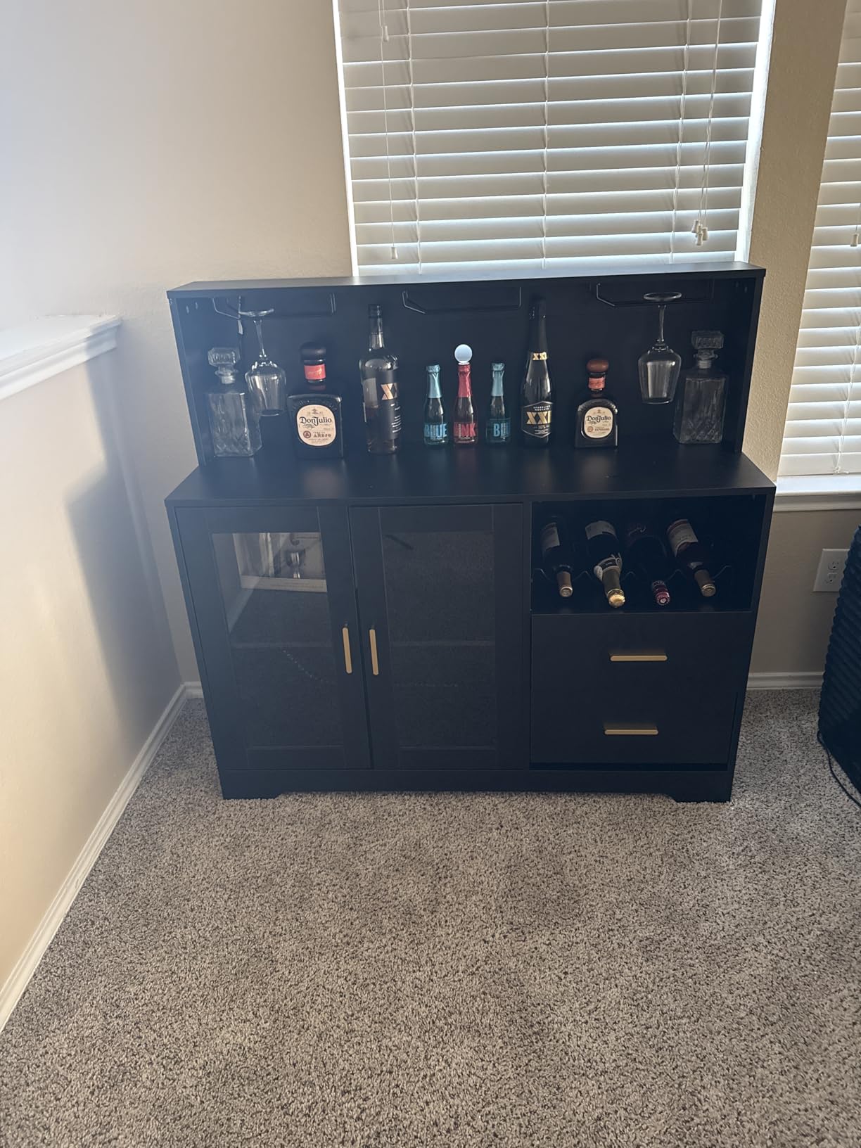 Bar Cabinet for Home with LED Light, Coffee Bar Cabinet w/ Wine & Glass Rack | Wine Cabinets with Drawers & Microwave Stand, Modern Liquor Cabinets for Kitchen, Living Room, Dining Room (Black) customer photo 1