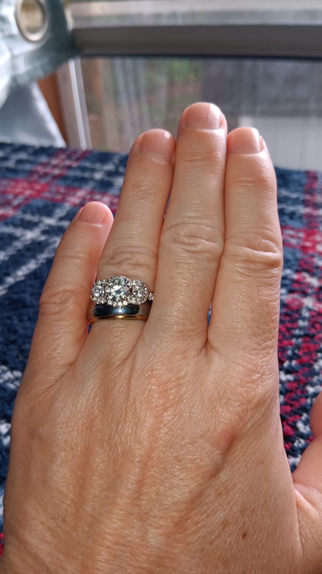 THELANDA Genuine Moissanite or Simulated Diamond Sterling Silver Three Stone Halo Promise Ring 1CT Main Stone Engagement Ring For Her customer photo 1