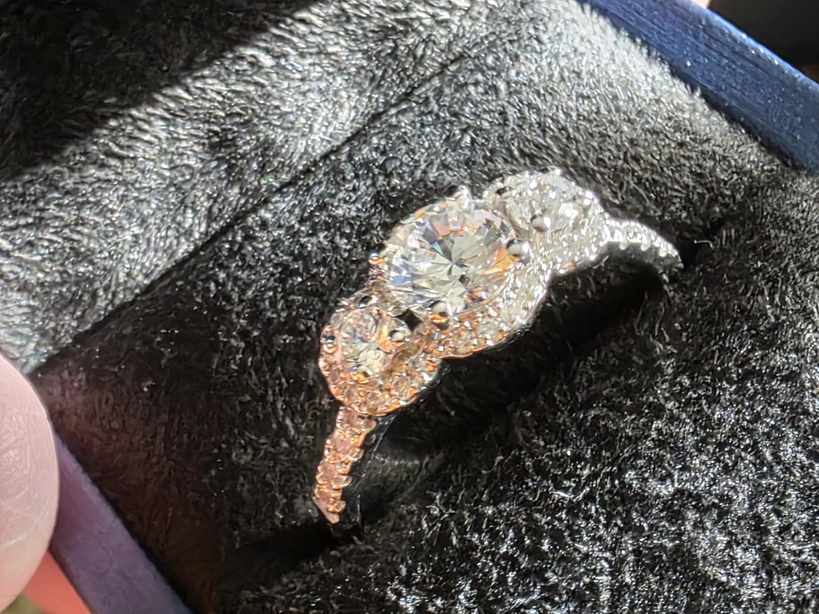 THELANDA Genuine Moissanite or Simulated Diamond Sterling Silver Three Stone Halo Promise Ring 1CT Main Stone Engagement Ring For Her customer photo 2