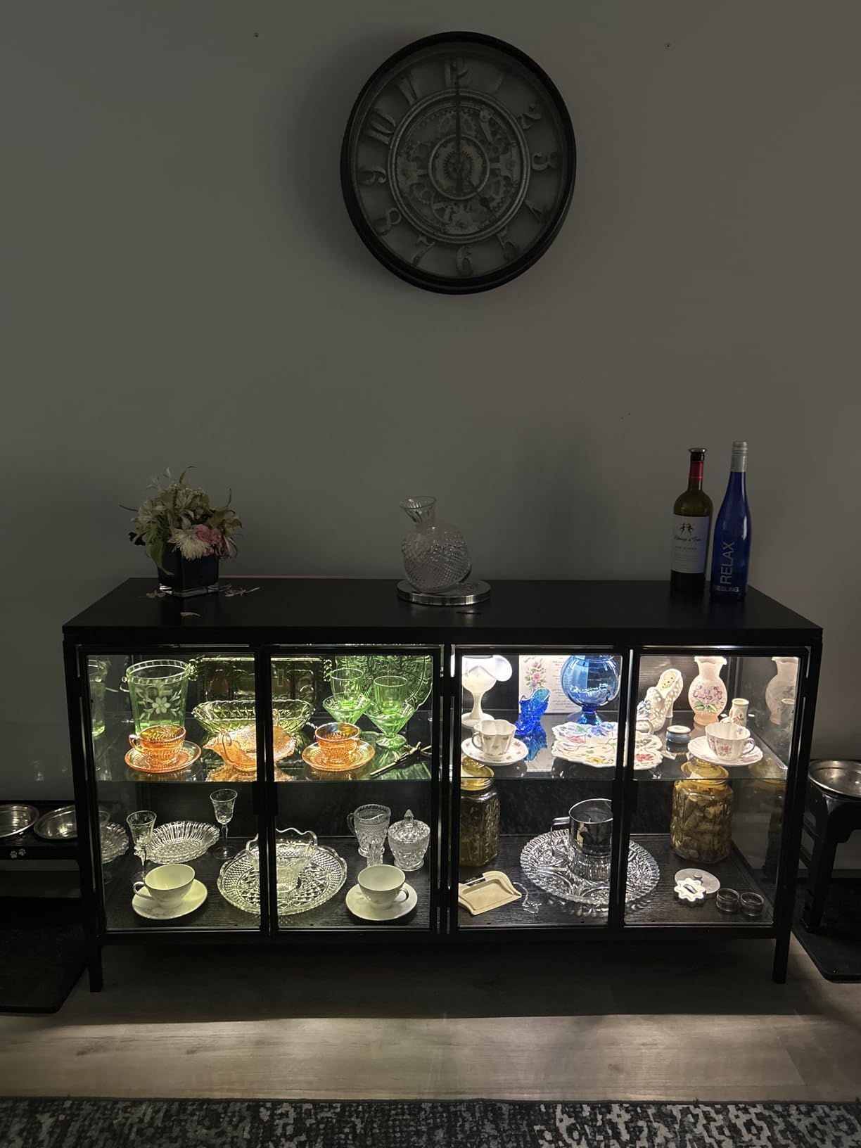Homsee Storage Cabinet with 3-Color LED Lights, Glass Shelves & 4 Compartments, Sideboard Buffet with Solid Metal Legs, Modern Display Cabinet for Living Room Dining Room, Black customer photo 2
