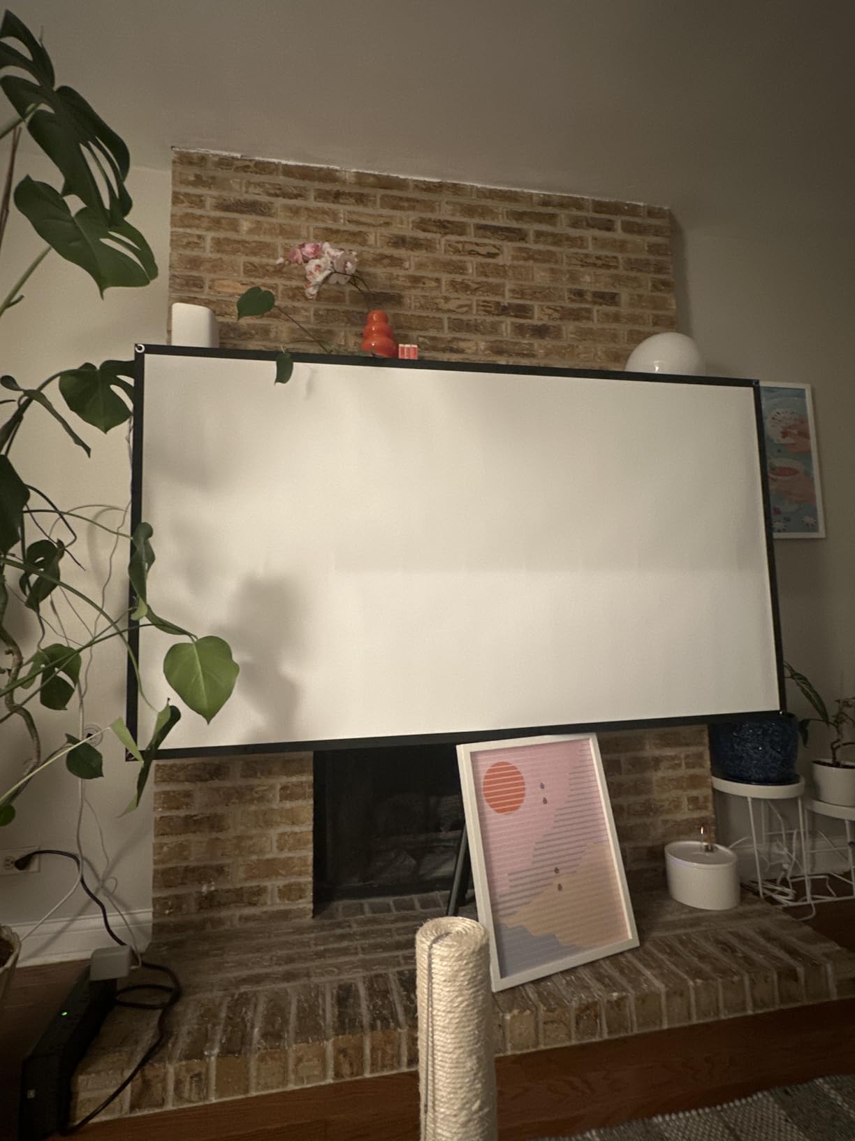 Projector Screen with Stand, 80 Inch Portable Projector Screen Outdoor Indoor, 1.2 Gain Fiberglass Projection Screen, 16:9 Outdoor Movie PVC Screen with Carrying Bag for Movie Night(White Screen) customer photo 1