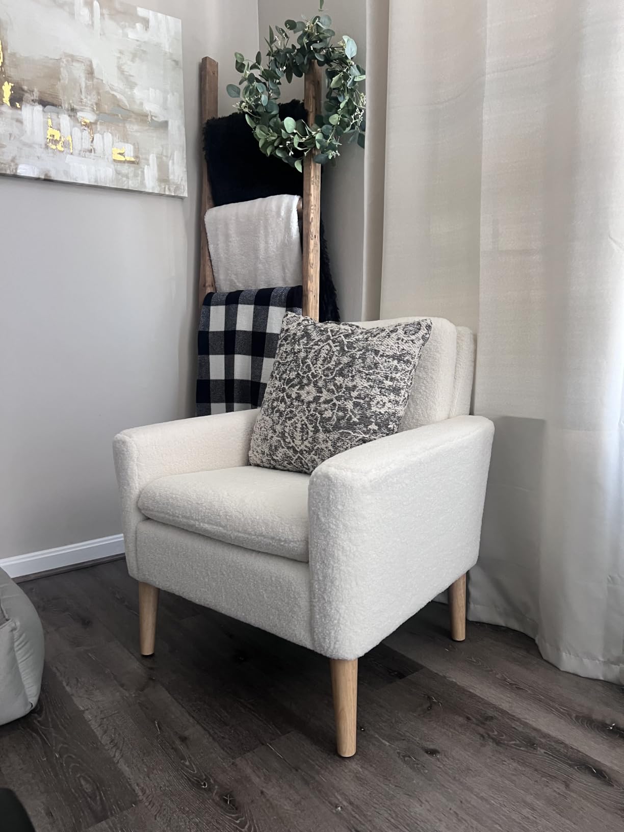 Accent Chair Set of 2 Living Room Mid-Century Modern Chair, Upholstered Fabric Comfy Club Armchair Pair of Leisure Sofa Chairs for Bedroom, Small Apartment, Office, Green customer photo 1