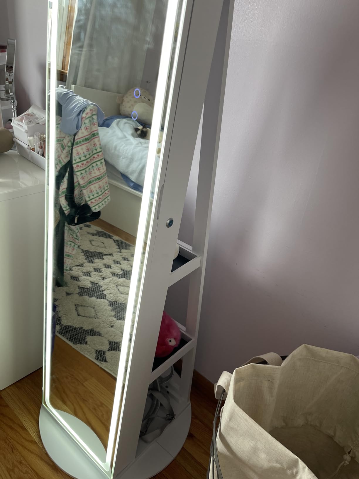 SONGMICS LED Mirror Jewelry Cabinet Standing, Adjustable Lights, Lockable | Jewelry Armoire with Full-Length Mirror, Mirror with Jewelry Storage, Gift Idea, Ash Brown UJJC008K02 customer photo 2