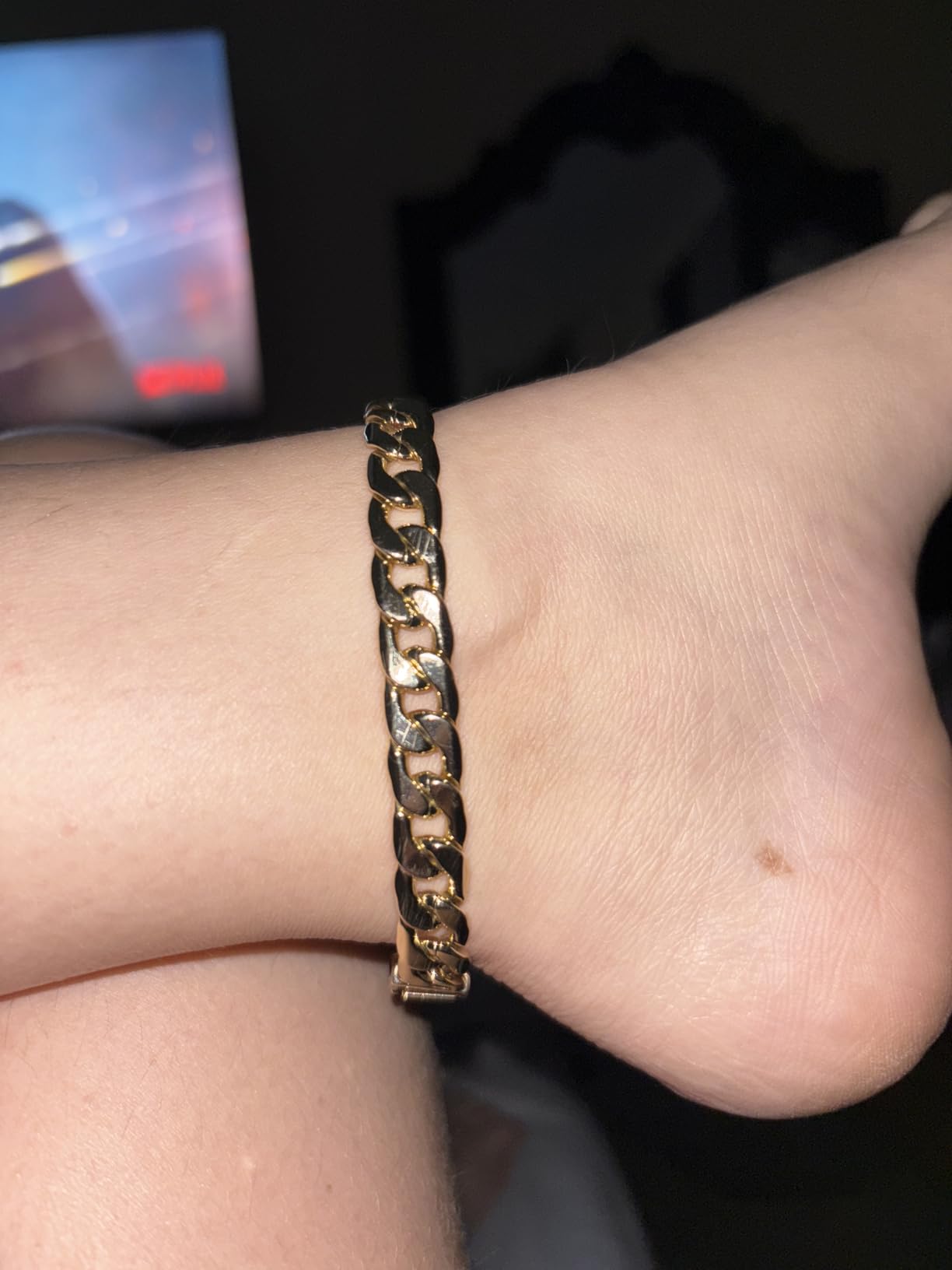 PAVOI 14K Gold Plated Chunky Curb Chain Anklet for Women, Flat Link Anklets customer photo 2