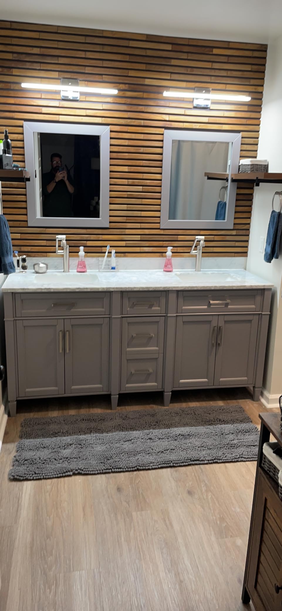 Vanity Art 72 inch Double Sink Bathroom Vanity, Modern Wood Bath Vanity with Carrara Marble Top, Vanity Cabinet with Doors, Removable Shelf, Solid Wood Frame, Tan customer photo 2