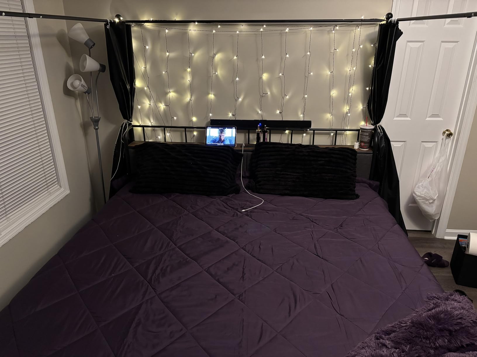 LIKIMIO Canopy Bed Frame Queen, Storage Headboard with Charging Station, Platform Bed with 4 Removable Sturdy Posts, Noise Free, No Box Spring Needed, Vintage Brown customer photo 1