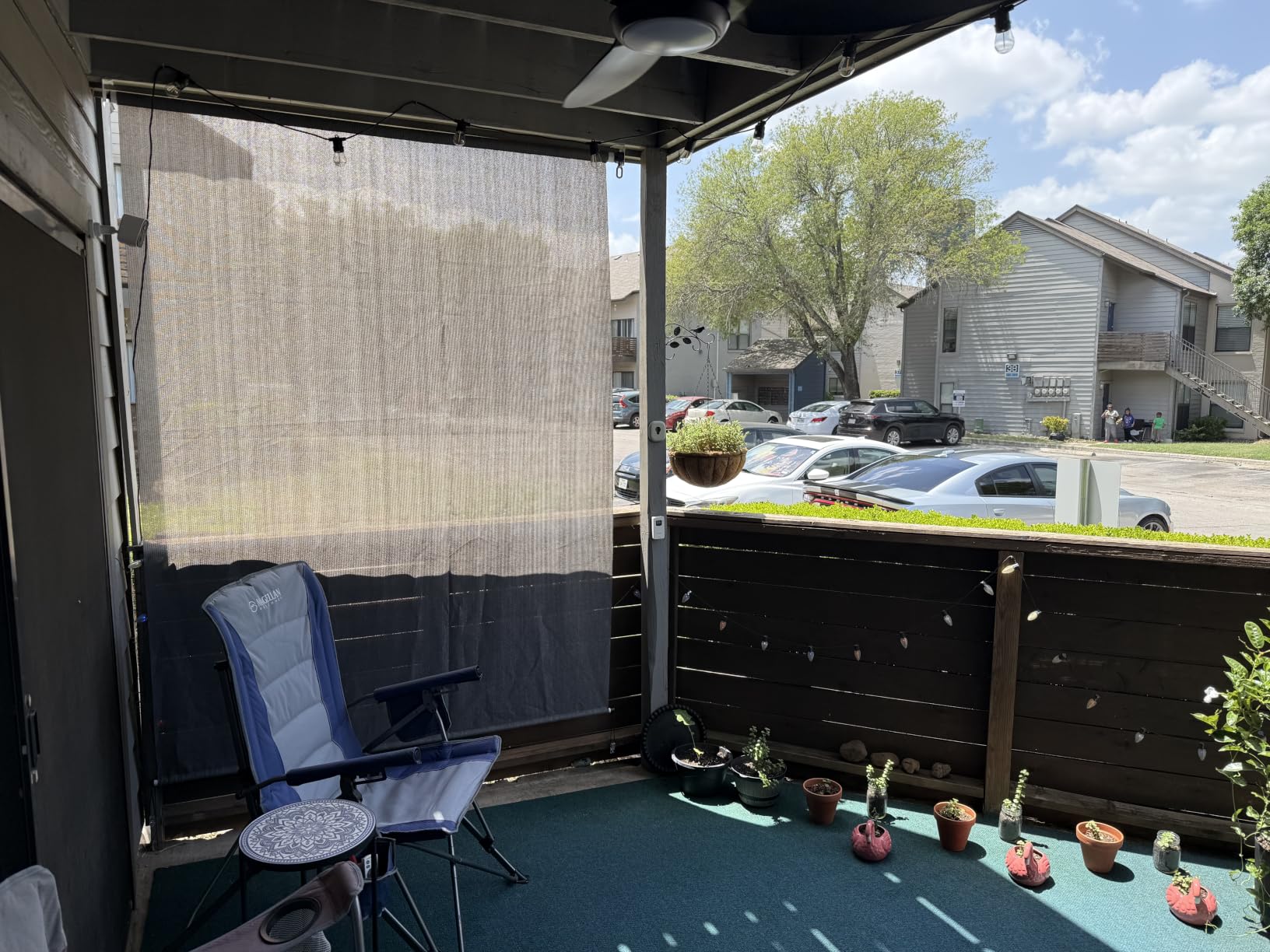 SEEYE Outdoor Sunshade Roller Shades 6' W x 6' H, Cordless Roll Up Shade Blinds Privacy Screen with 90% UV Protection, Exterior Patio Shade Cloth for Porch Pergola Balcony Backyard Windows, Walnut customer photo 1
