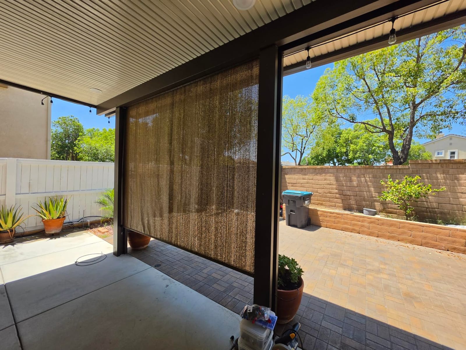 SEEYE Outdoor Sunshade Roller Shades 6' W x 6' H, Cordless Roll Up Shade Blinds Privacy Screen with 90% UV Protection, Exterior Patio Shade Cloth for Porch Pergola Balcony Backyard Windows, Walnut customer photo 2