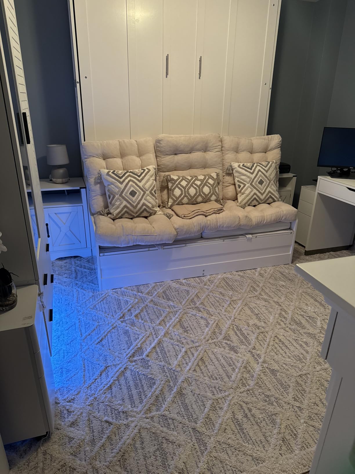 Merax Queen Size Murphy Bed, Wooden Queen Murphy Bed Wall Bed with Sofa and Cushion, for Home Office or Small Room, White customer photo 1