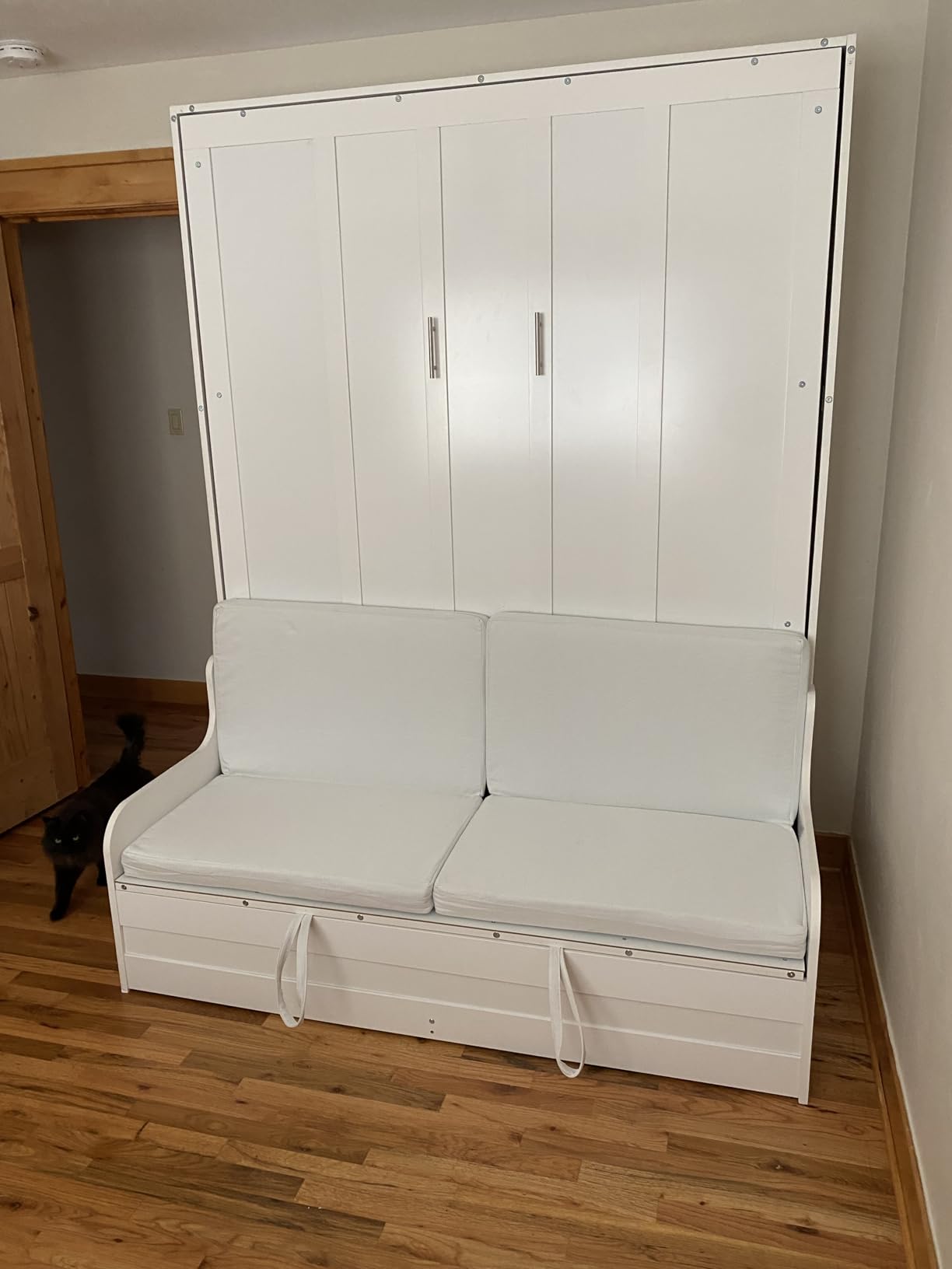Merax Queen Size Murphy Bed, Wooden Queen Murphy Bed Wall Bed with Sofa and Cushion, for Home Office or Small Room, White customer photo 2