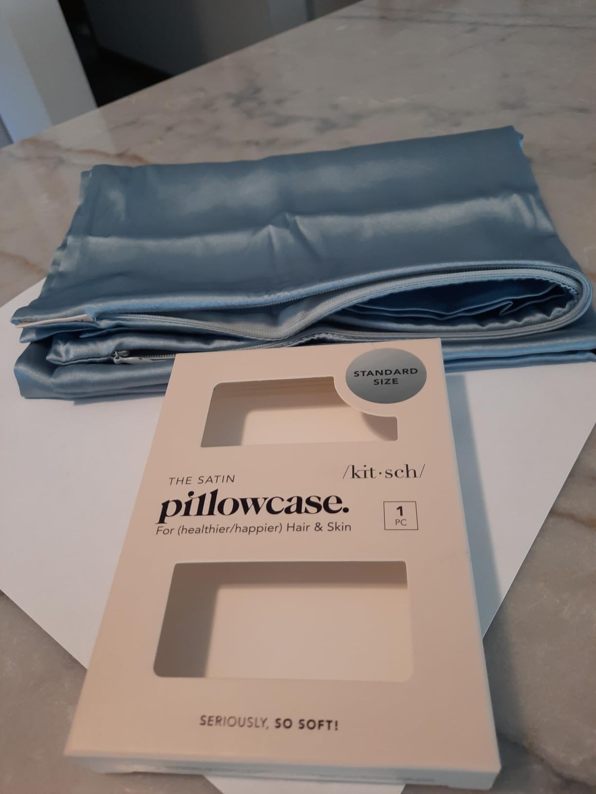 Kitsch Satin Pillowcase with Zipper - Standard Size, Haze Blue | Softer Than Silk Pillow Cases, Smooth Cooling Satin Pillow Case for Hair and Skin, Wrinkle-Free, Machine Washable customer photo 1
