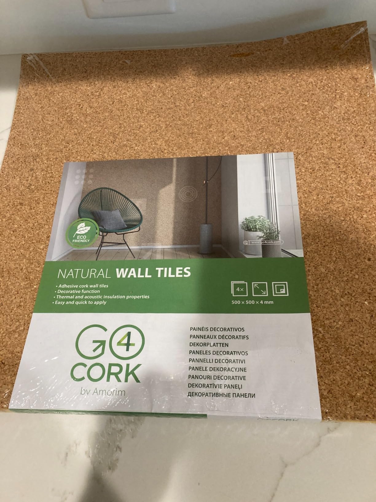Go4Cork Large Square Adhesive Cork Tiles - 4 Pack, 19.7 × 19.7 × 5/32 inch customer photo 2