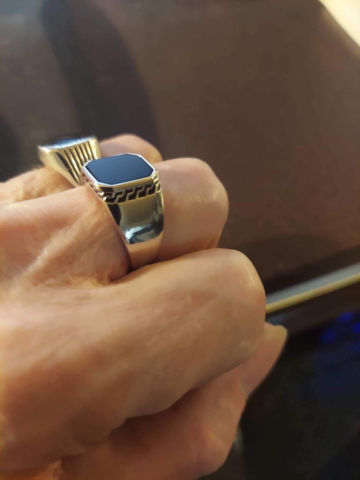 STARCHENIE Men's Genuine Black Onyx/Turquoise/Tiger Eye Sterling Silver Ring Vintage Square Gemstone Signet Pinky Ring for Men Jewelry Gift for Him Size 7-12 customer photo 2