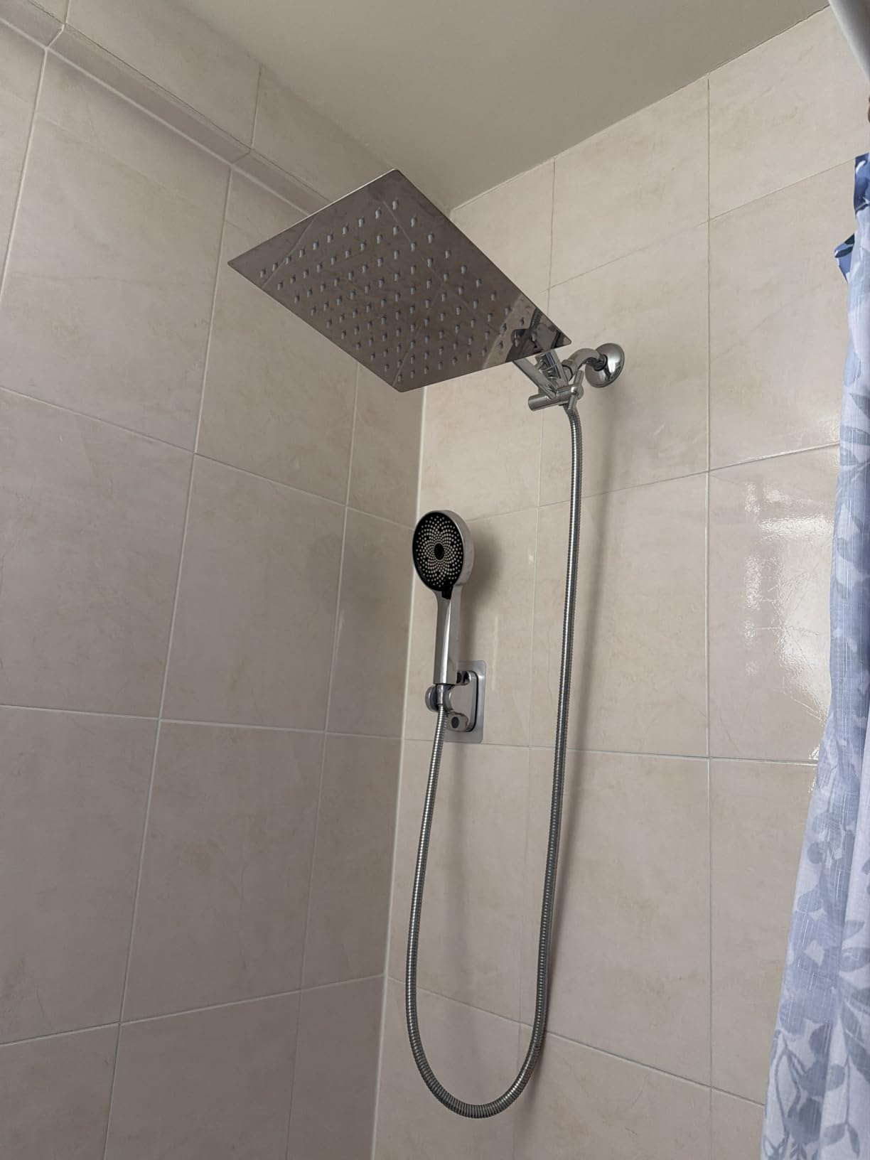 Shower Head, Rain Shower Head with Handheld Spray Combo, 10 Inch Adjustable High Pressure Rainfall Shower Head, Dual Showerhead Set with Extension Arm and 60 Inch Long Shower Hose (Silver) customer photo 2