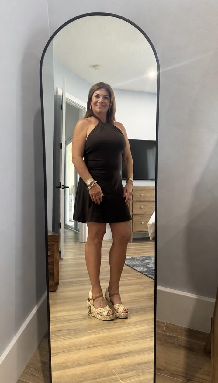 Delma Arched Full Length Mirror with Stand, Black Floor Mirror | Aluminium alloy frame with HD float glass for distortion-free reflection. Free standing or wall mounted. customer photo 1