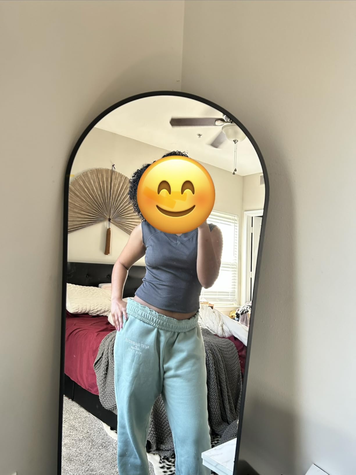 Delma Arched Full Length Mirror with Stand, Black Floor Mirror | Aluminium alloy frame with HD float glass for distortion-free reflection. Free standing or wall mounted. customer photo 2