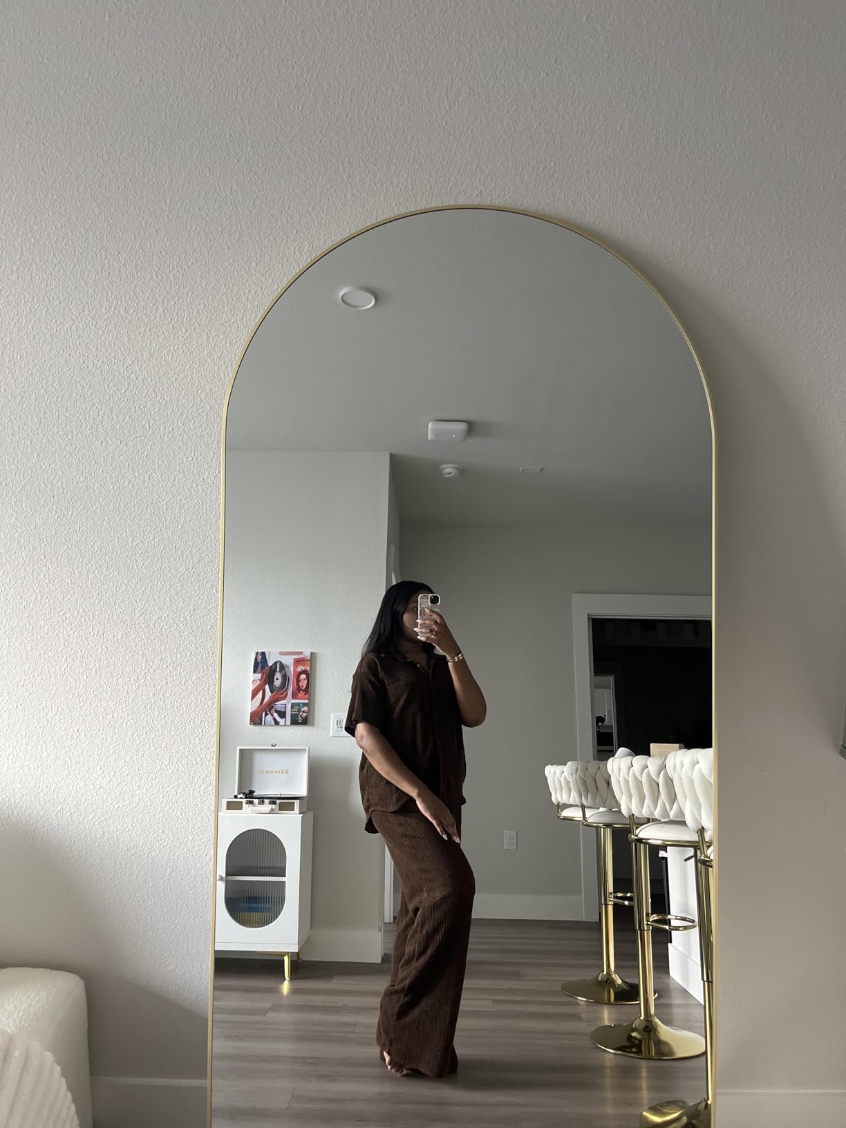KOMCOTE Full Length Floor Mirror, 82x42 Inch Oversized Arched Standing Mirror in Black for Bedroom, Living Room, Dressing Room - Elegant Freestanding Leaning Mirror Decor customer photo 1