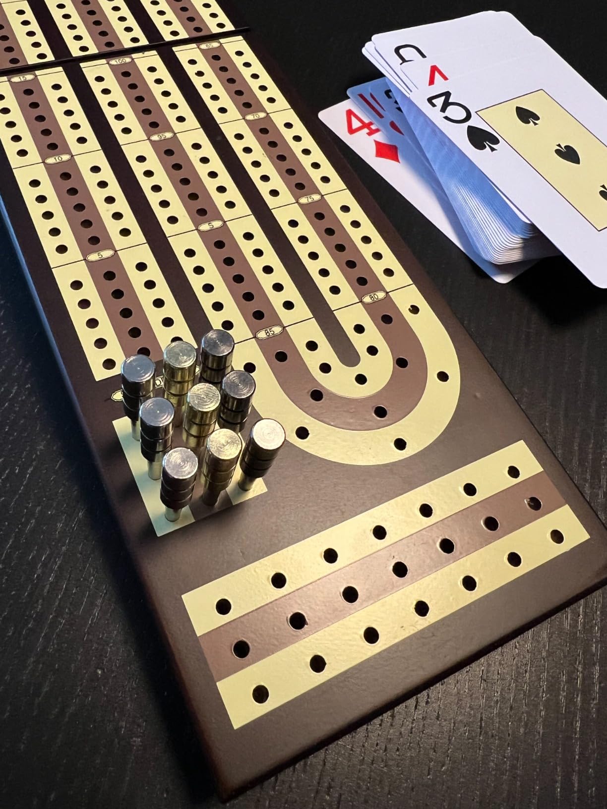 ESENHARBER Foldable Wooden Cribbage Board Set - Elegant 3-Track Design with Magnetic Closure, 9 Metal Pegs, Full Deck of Cards, Perfect for Family Game Nights and Travel customer photo 2