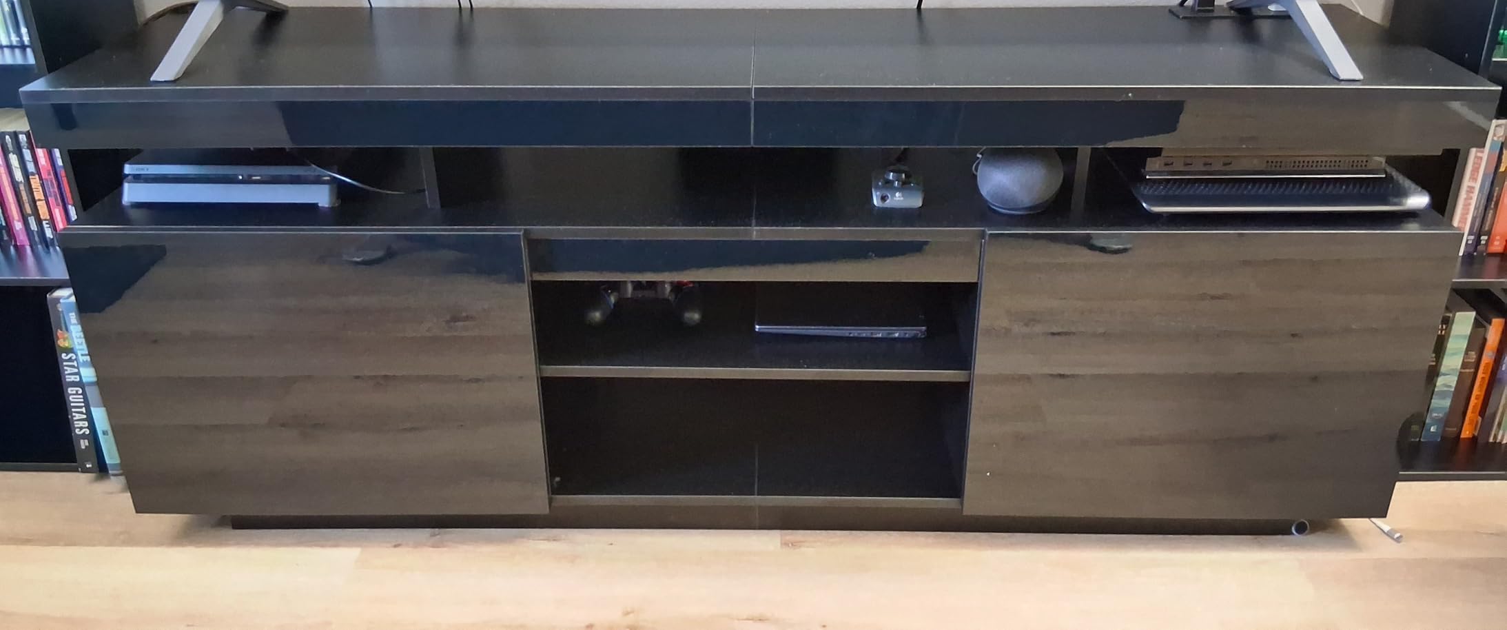 HOMMPA Modern LED TV Stand for 75 Inch TV, Walnut TV Console with Power Outlet, Entertainment Center with Storage for 75/70/65 inch TVs, Rustic Gaming Media Console Cabinet for Living Room (64 Inch) customer photo 2