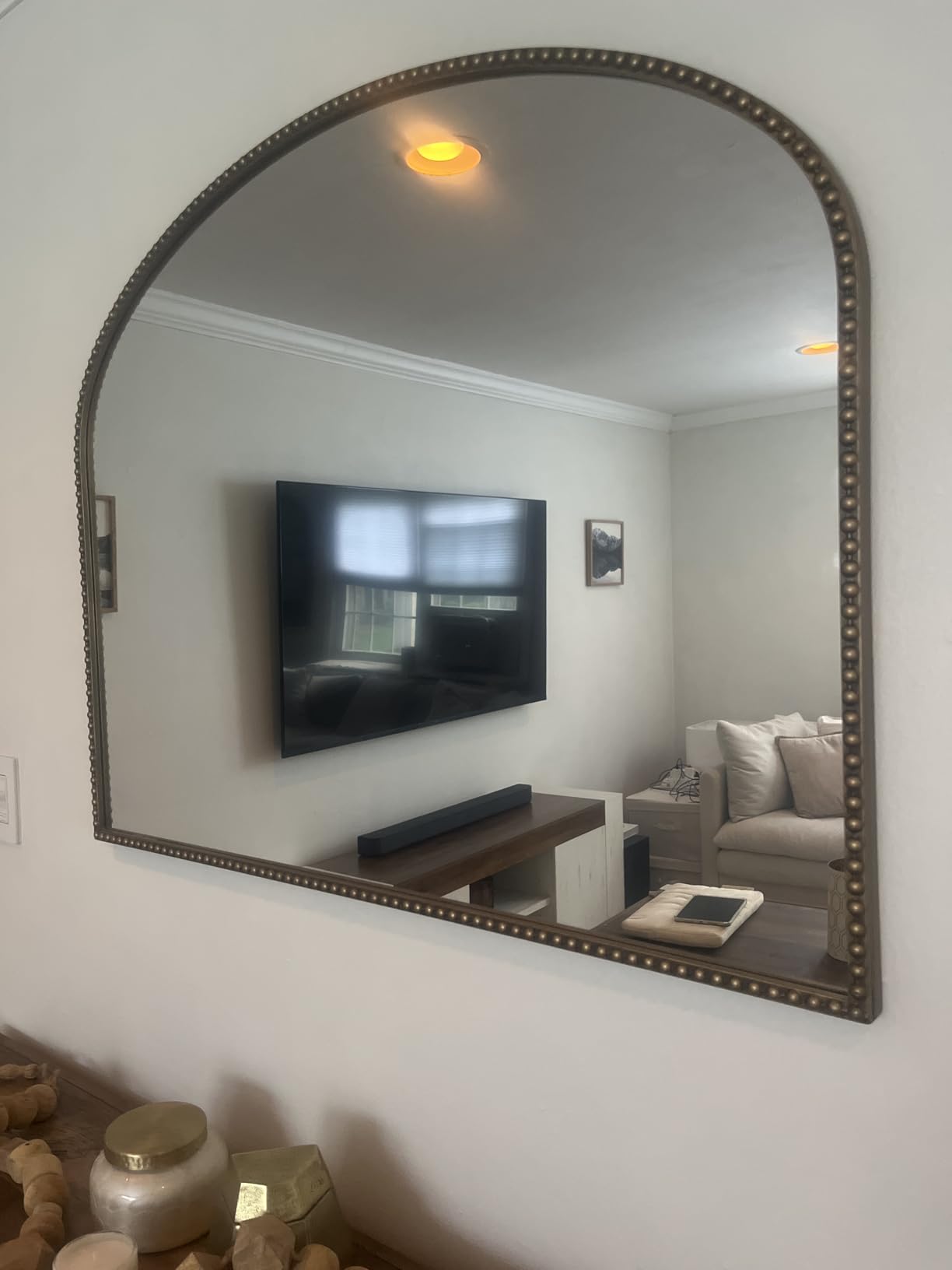 Antique Gold Arched Wall Mirror, 36
