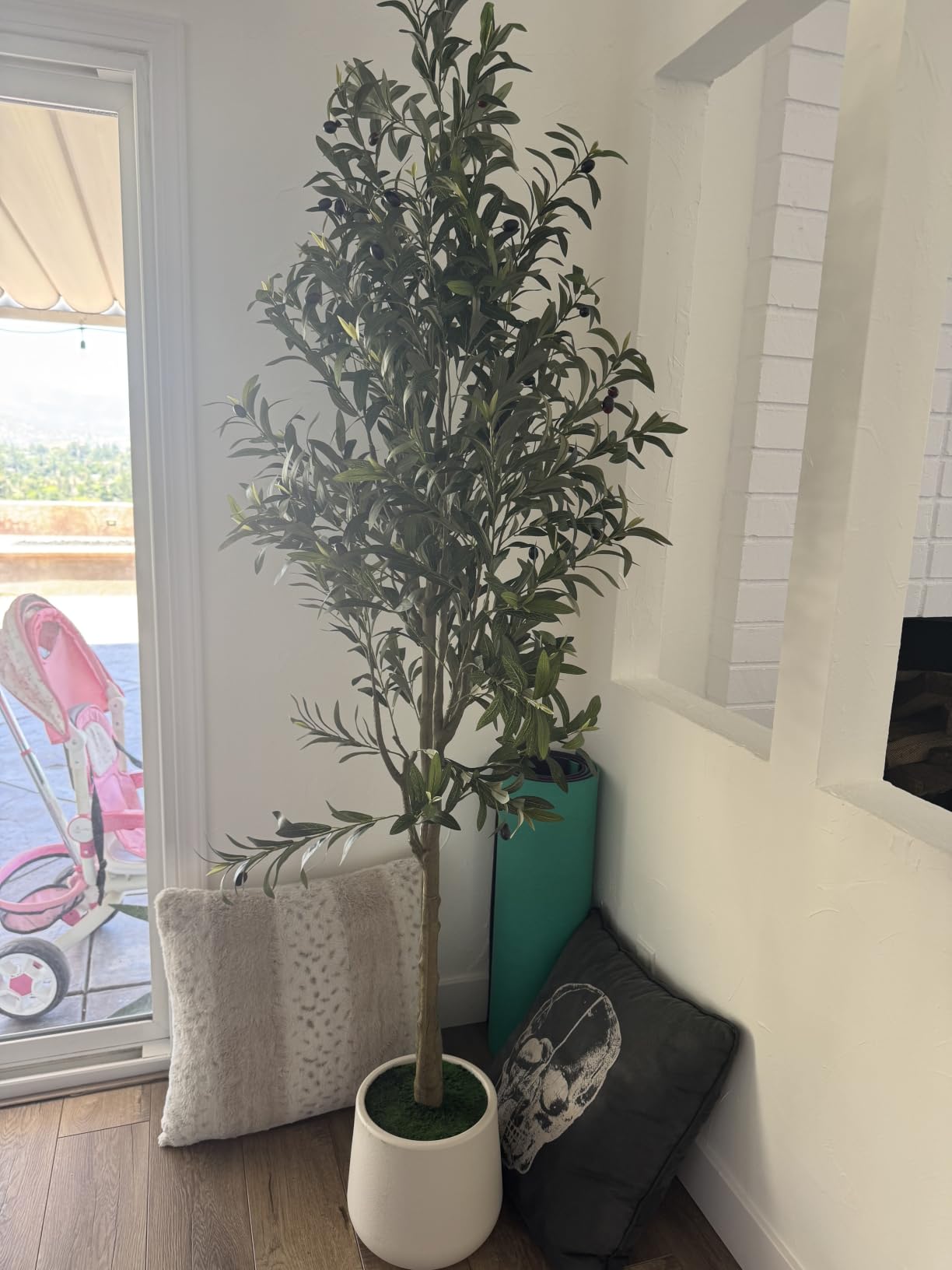 VIVATREES Olive Trees Artificial Indoor, 6FT Tall Faux Olive Tree with White Tall Planter, Artificial Plants with Natural Wood Trunk and Lifelike Fruits for Home Office Decor customer photo 1