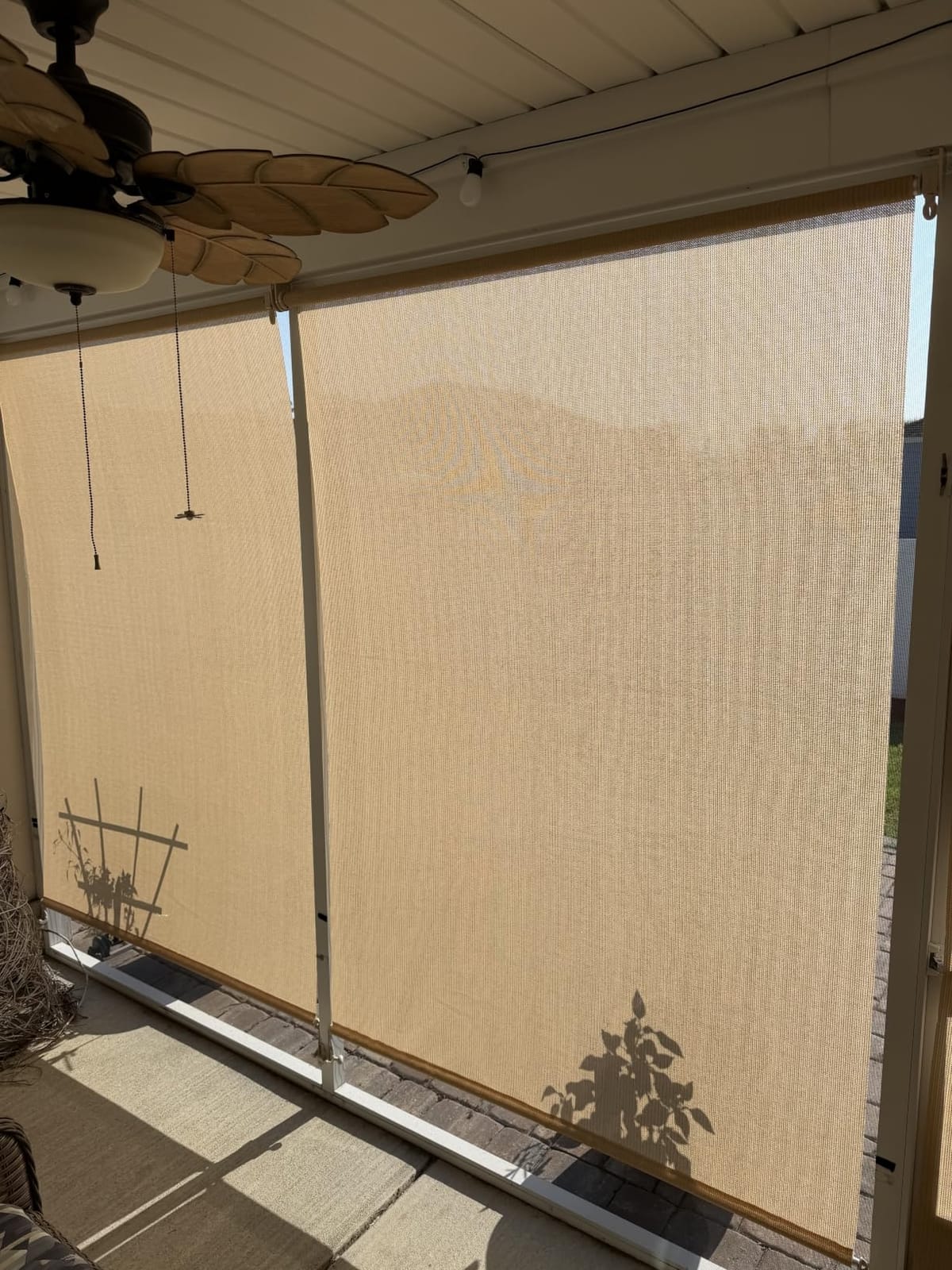 Artpuch Outdoor Roller Shade 8' W x 8' H, Mocha Exterior Cordless Patio Shades Roll Up Blinds with Spliced Pole Design, (2 Poles, One-Piece Fabric) customer photo 1
