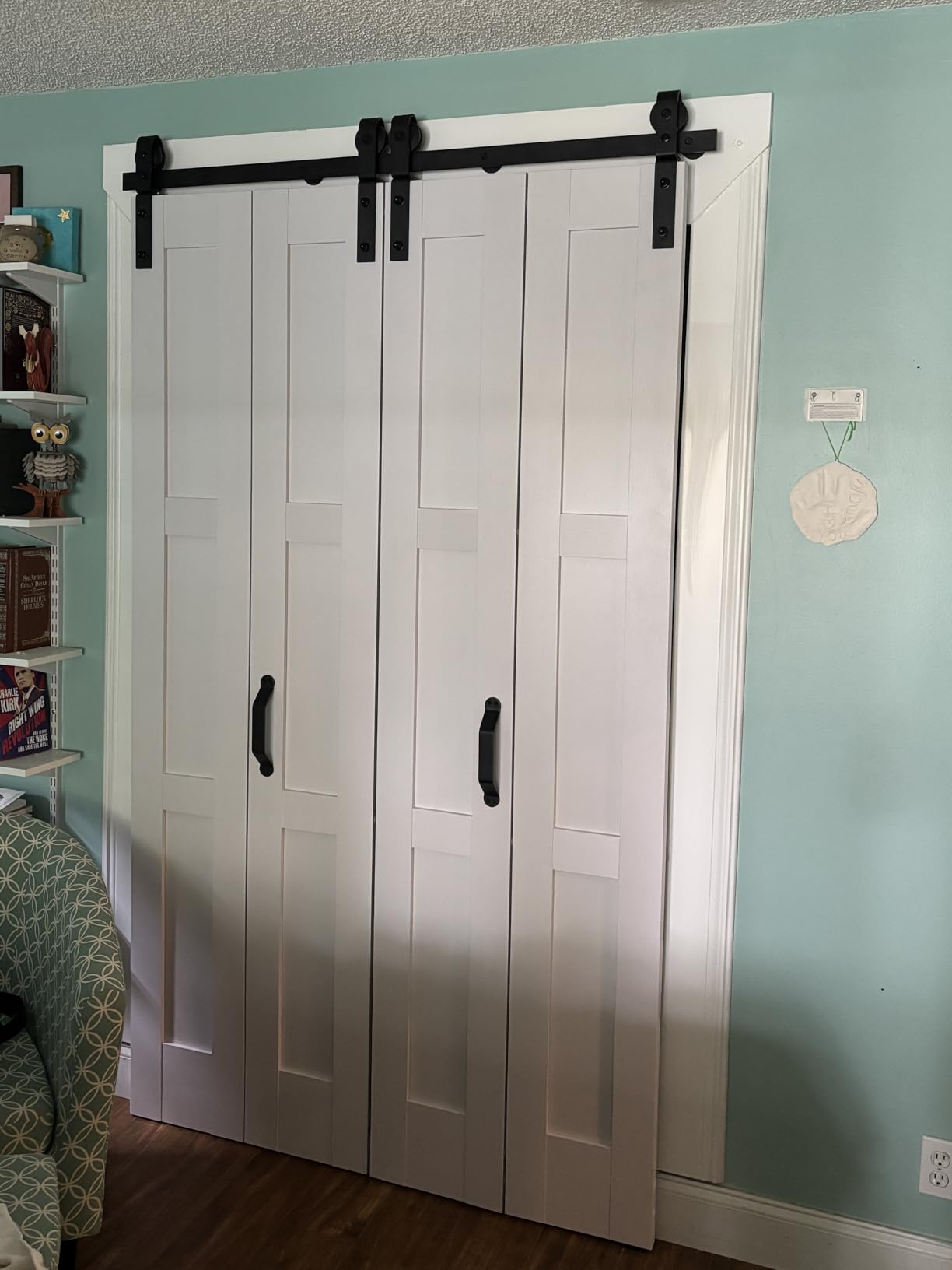30X84 (Double 15x84) White Bifold Barn Door Sliding Bi-fold Doors with 34