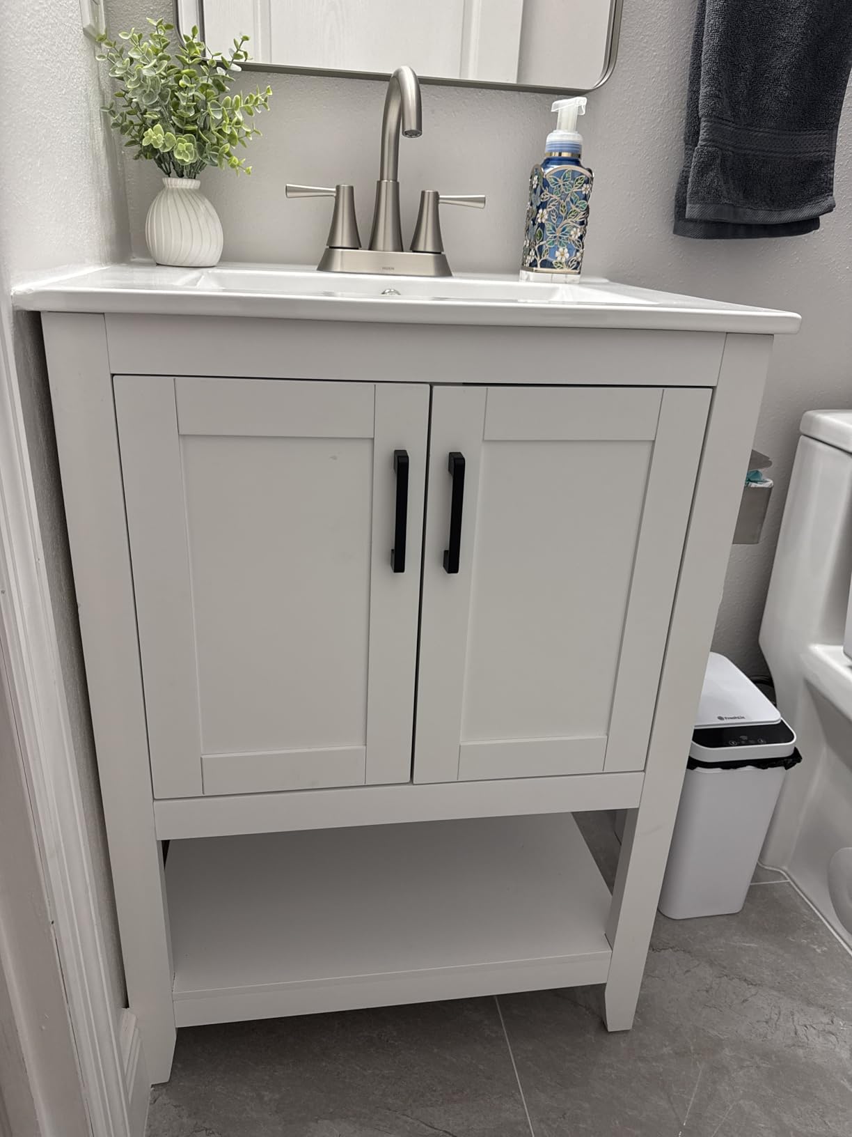 Yaheetech 24 Inch Freestanding Bathroom Vanity with Ceramic Sink, White | Bathroom Sink Cabinet for Small Bathrooms, 2-Door with Open Shelf Storage, MDF Frame, Raised Legs for Easy Floor Cleaning customer photo 2