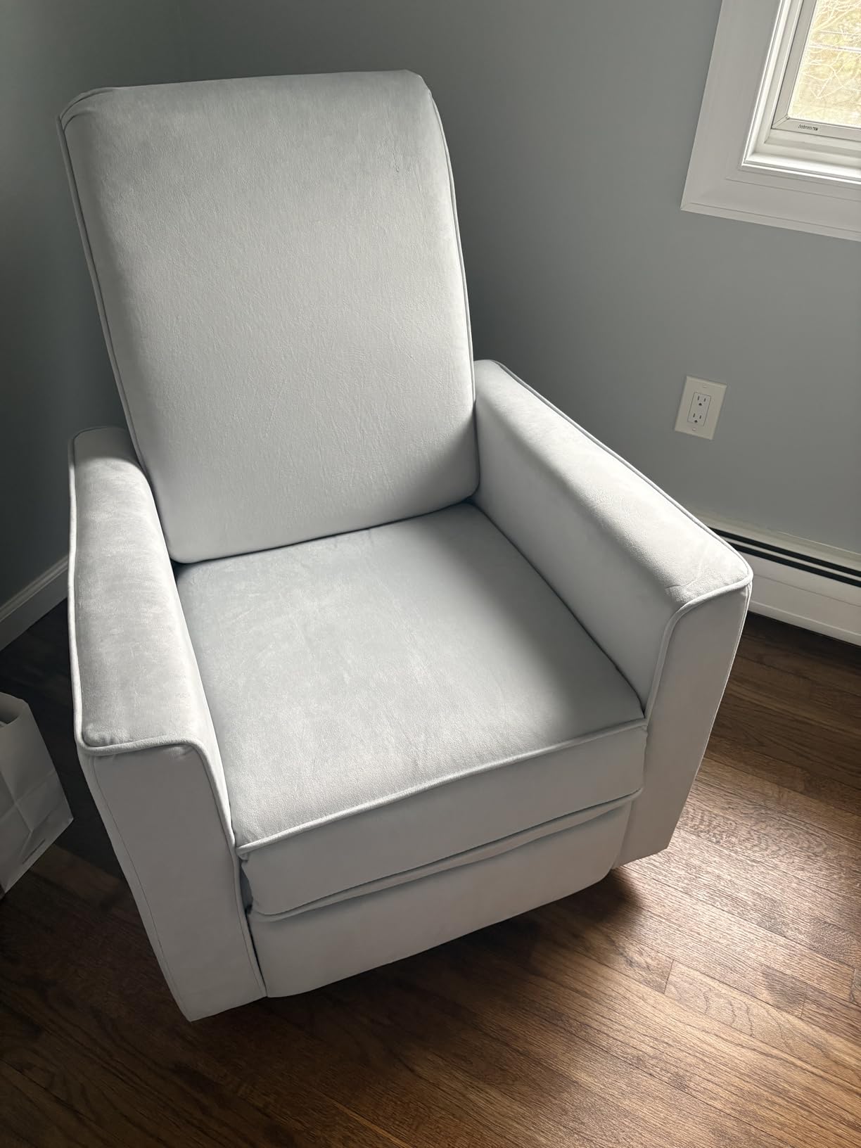 Evolur Raleigh Upholstered Manual Glider Recliner - Rocking & 360° Swivel with Smooth Glide - Greenguard Gold & FSC Certified - Modern Nursery and Living Room Chair in Light Sand customer photo 1