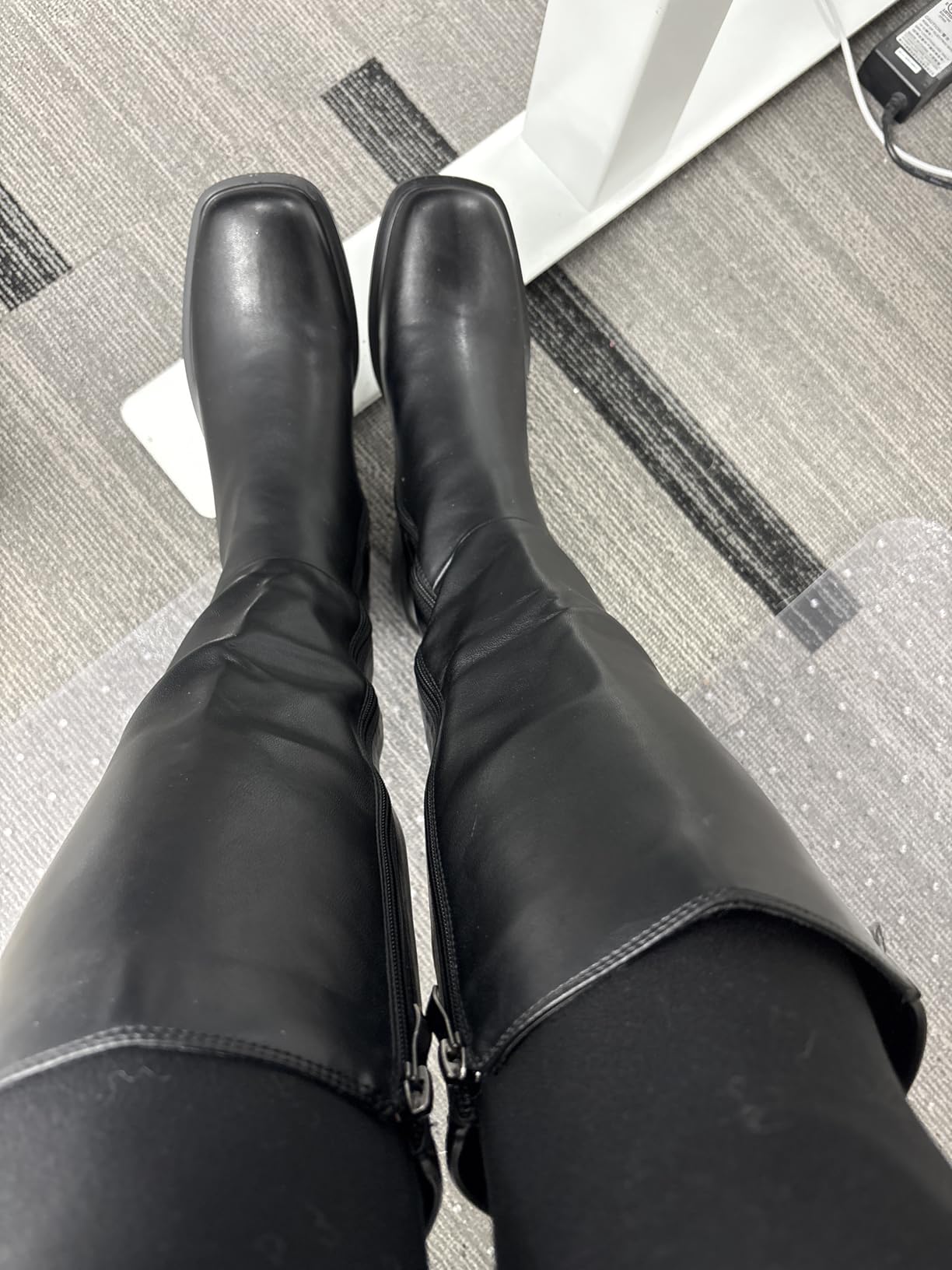 Knee High Boots for Women Low Heel Flat Tall Boots | Stretch Boots, Chunky Heel Womens Boots, Square Toe Heeled Fall Winter Dress Riding Long Boot with Side Zipper customer photo 2