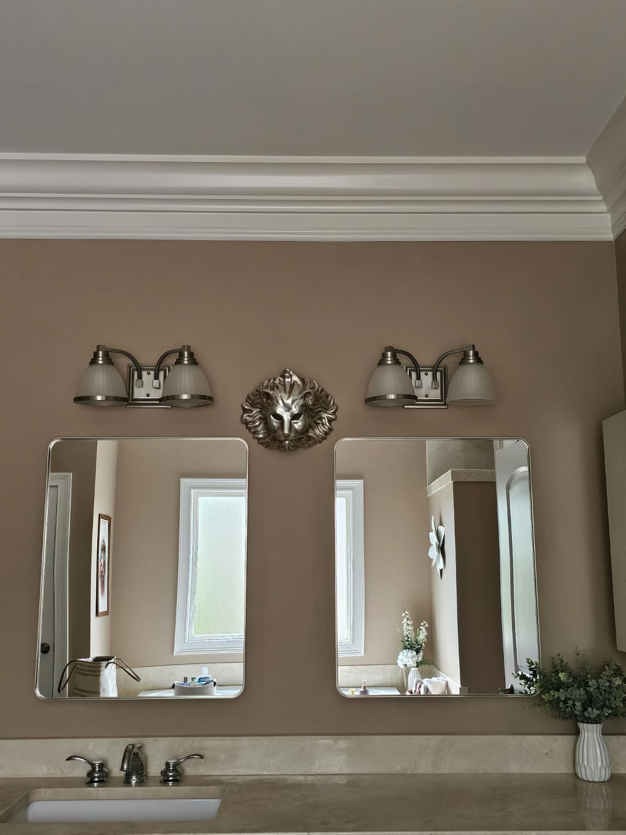 Keonjinn 20 x 30 Inch Brushed Nickel Bathroom Mirrors for Over Sink | HD Tempered Glass, Silver Vanity Mirror, Rust-Resistant Aluminum Frame, Rounded Rectangle, French Cleat Mount, Home Décor customer photo 2
