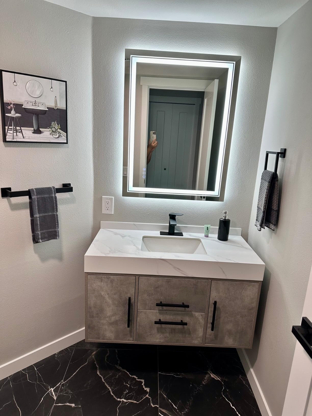 DWVO Bathroom Vanity 24 Inch with Counter Top Sink Combo | Modern Bathroom Storage Vanity Cabinet Set Included 2 Large Soft Closing Doors, Drain, Gold Handles & Legs, Black customer photo 1