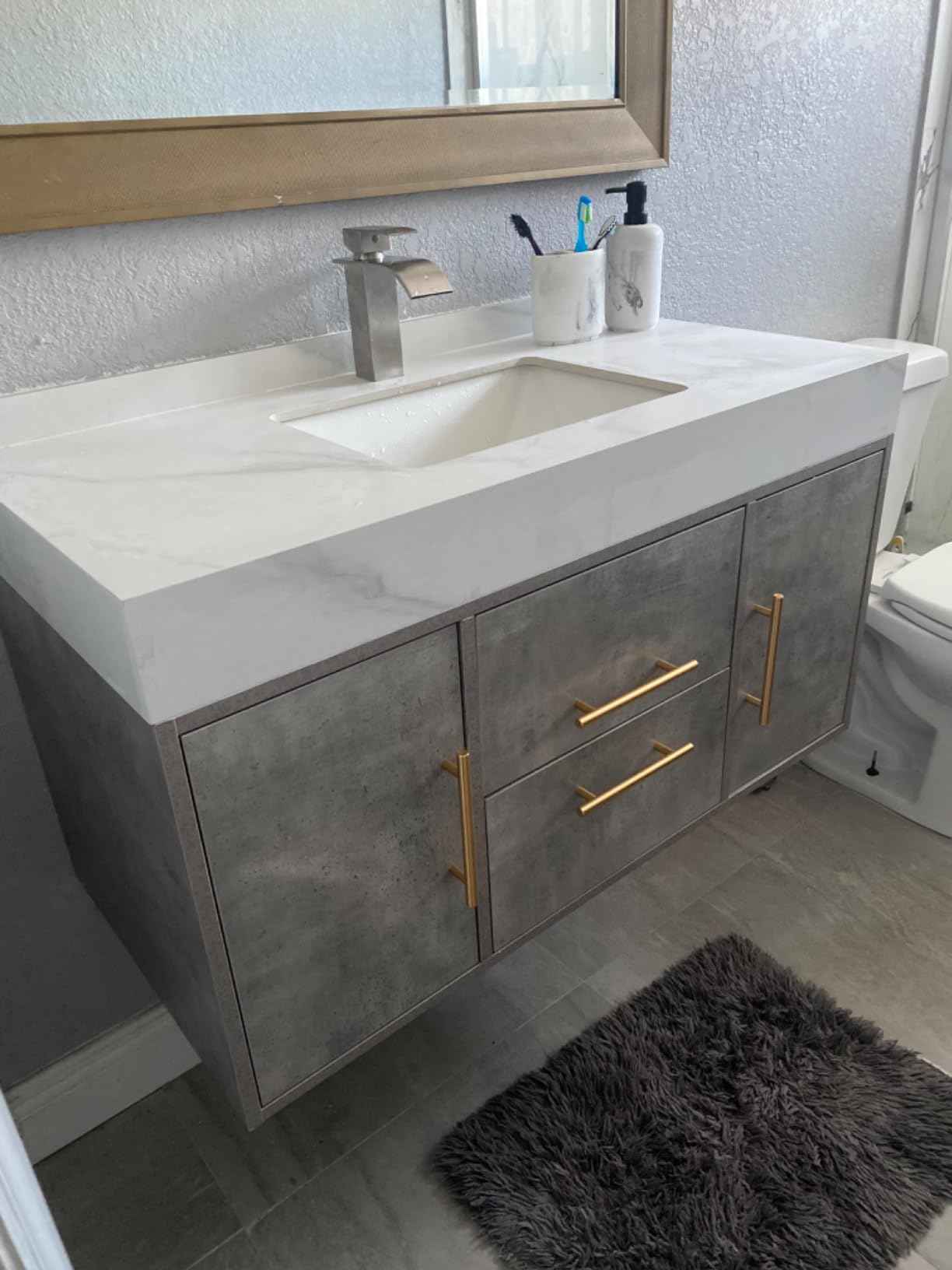 DWVO Bathroom Vanity 24 Inch with Counter Top Sink Combo | Modern Bathroom Storage Vanity Cabinet Set Included 2 Large Soft Closing Doors, Drain, Gold Handles & Legs, Black customer photo 2