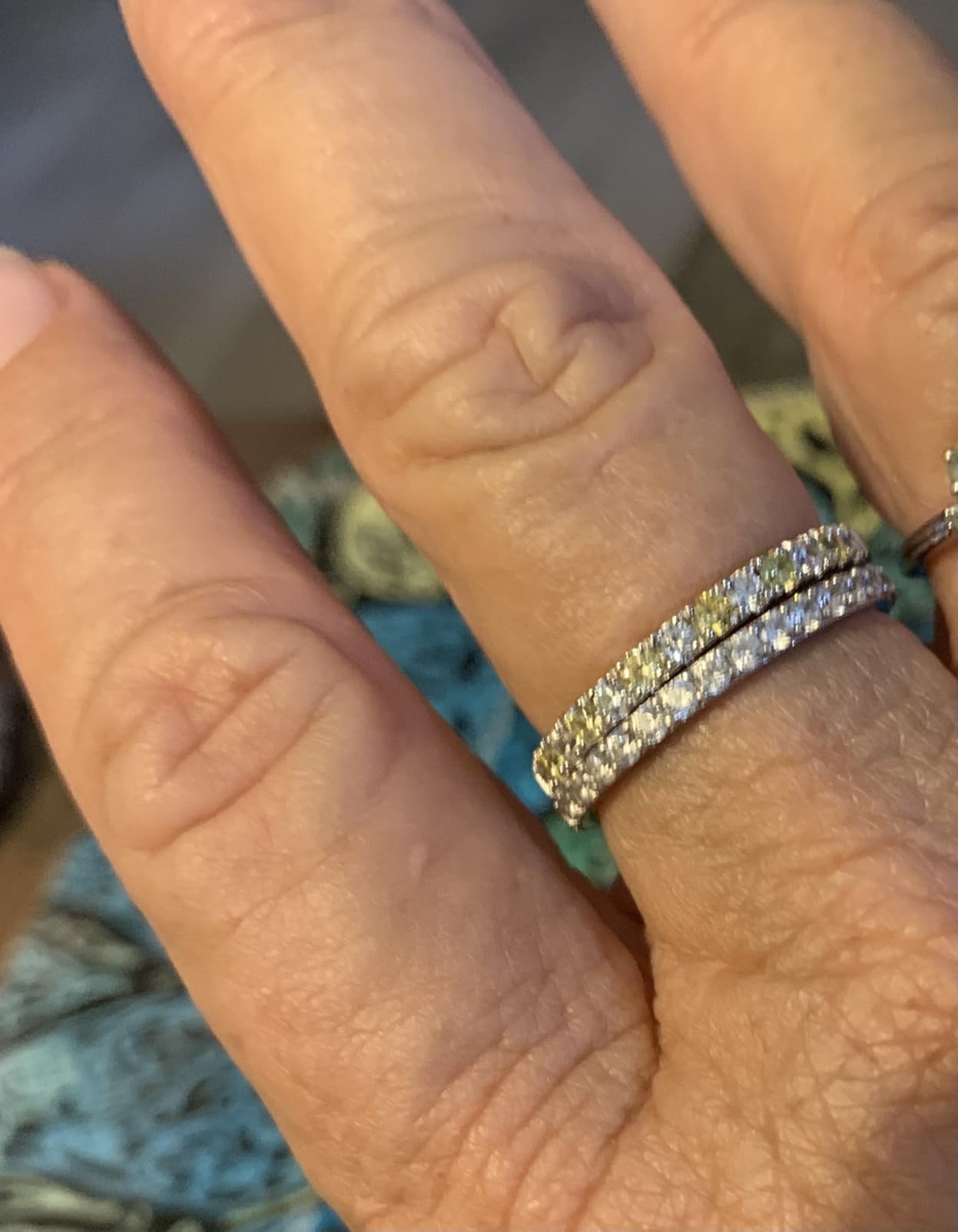 Birthstone Rings Eternity Band 925 Sterling Silver/Yellow Gold-Plated Created Gemstone Stackable Wedding Band 2.7mm Thin Half Eternity Rings for Women Size 6 to 10 customer photo 1