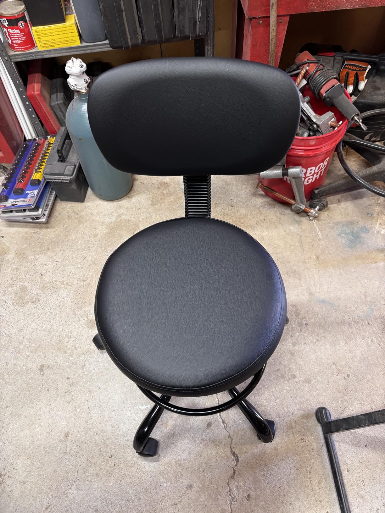 Drafting Chair with Backrest - Adjustable Foot Rest Rolling Stool with Wheels, PU Leather Swivel Stool for Office Spa Studio Lab Counter Salon Home Work Bar Kitchen Shop (Black) customer photo 1