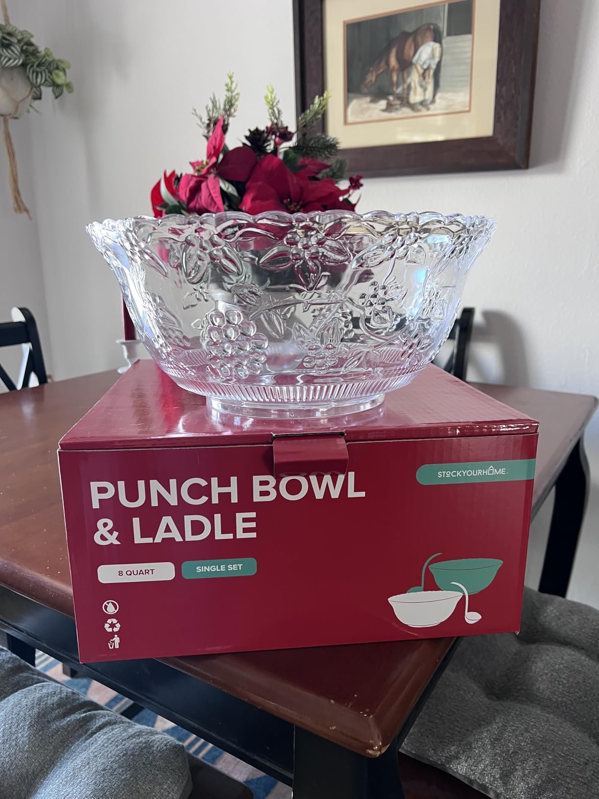 Stock Your Home Premium Plastic Punch Bowl with Ladle, Fancy Disposable Punch Bowls for Parties, Holidays, Schools, Halloween, and More, Quality Glass Like Appearance, Large Punch Bowl with Ladle Set customer photo 2