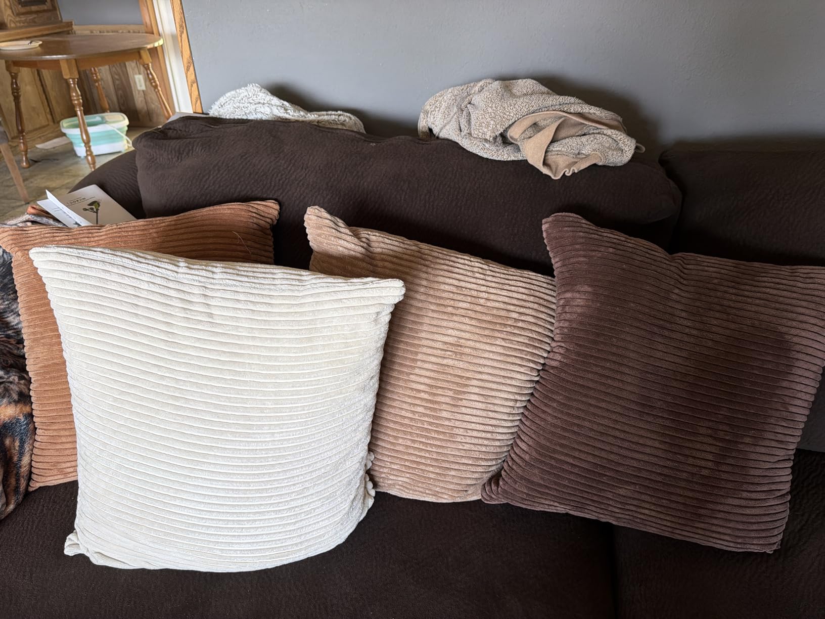 LANANAS Decorative Corduroy Throw Pillow Covers 18x18 Inch Neutral Brown | Set of 4 Neutral Couch Farmhouse Boho Throw Pillows for Living Room, Couch, Bed, Sofa Soft Accent Home Decor customer photo 2