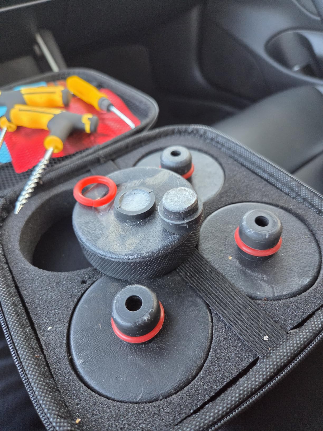 Tesla Jack Pads for Model Y/3/S/X 2016 to 2026 with Tire Repair Tools Kit | Tesla lifting pucks, 4 PCS Tesla Rubber Pucks Accessories with Storage Case, Protect Battery & Chassis customer photo 1