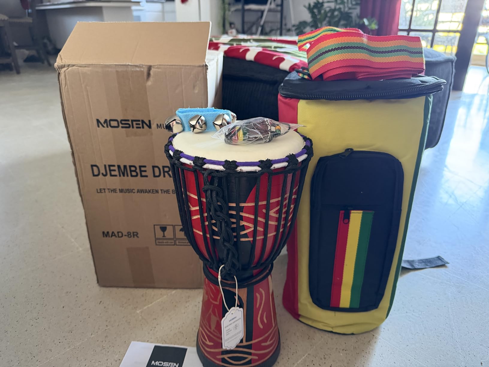 Djembe Drum, MOSEN Africa Drum Hand-Carved 8'' x 20'' Mahogany Goat Skin Drum for Adults Beginners customer photo 1