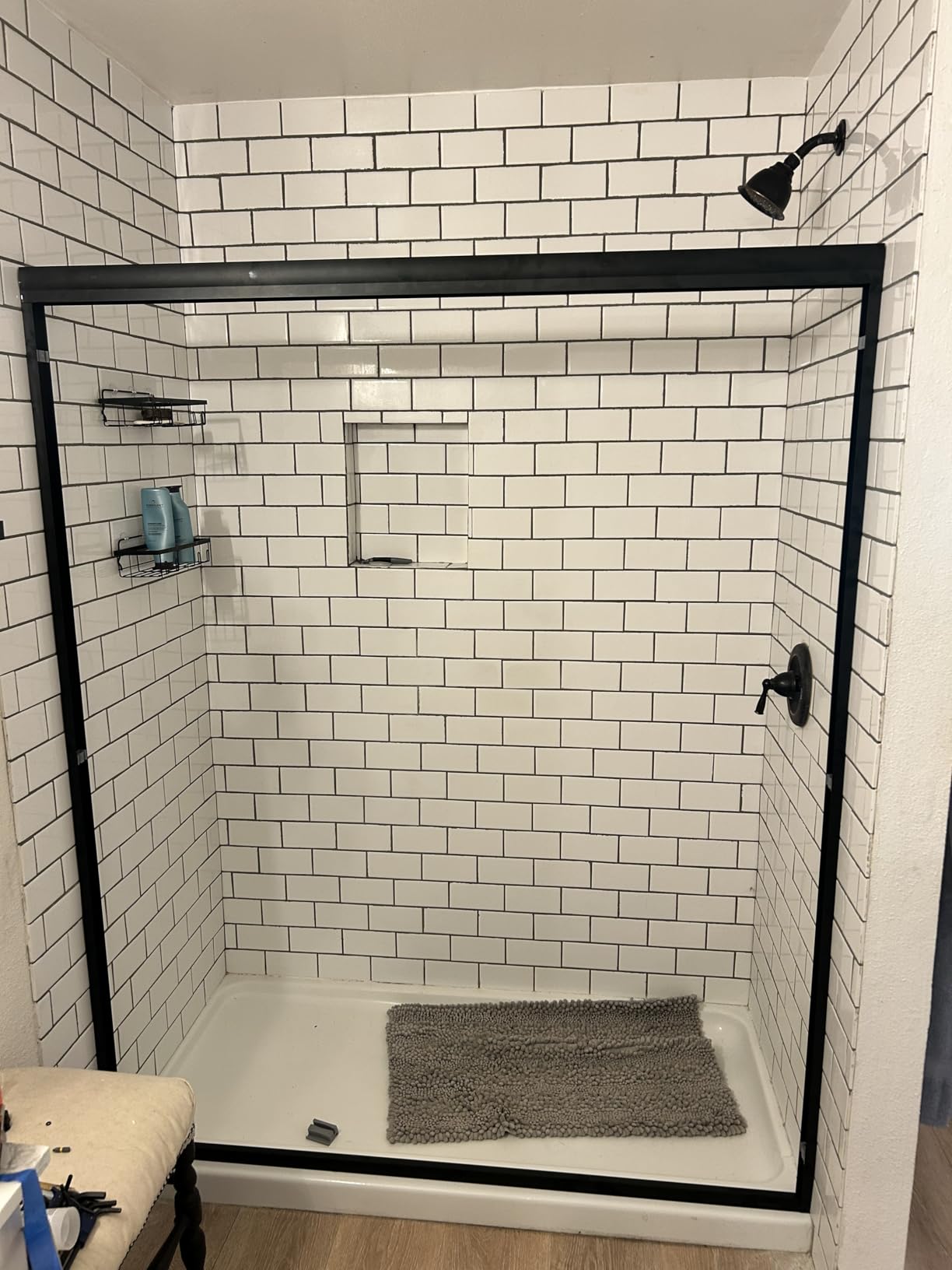 ENSO SENKA Double Sliding Glass Shower Door 56-60 in. W x 72 in. H, Matte Black | 1/4 in. (6mm) SGCC Clear Tempered Glass, Easy to Clean, Anti-Splash, Semi-Frameless Bypass Shower Doors for Walk in Shower customer photo 2