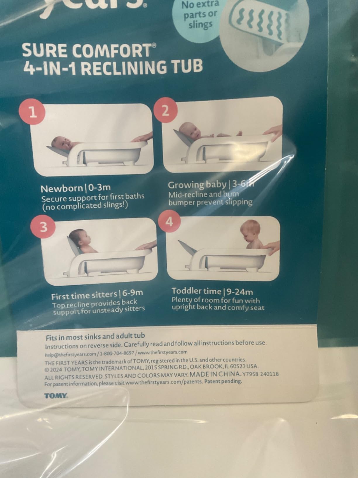 The First Years 4-in-1 Reclining Baby Bathtub - Grows-with-Baby Adjustable Bath Seat - Multi-Position Backrest for Newborn, Infant & Toddler Use - Ages 0-24 Months customer photo 1