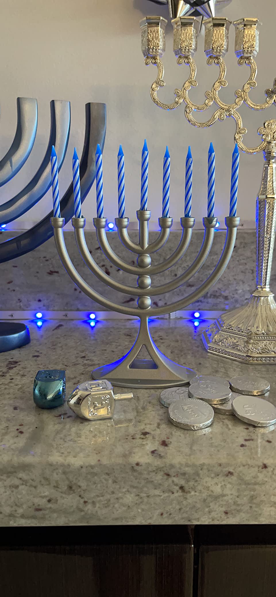 The Dreidel Company Hanukkah Silver Mini Menorah with Candles Classic 5 inch Great for Travel, Hanukkah Decor Centerpiece customer photo 2