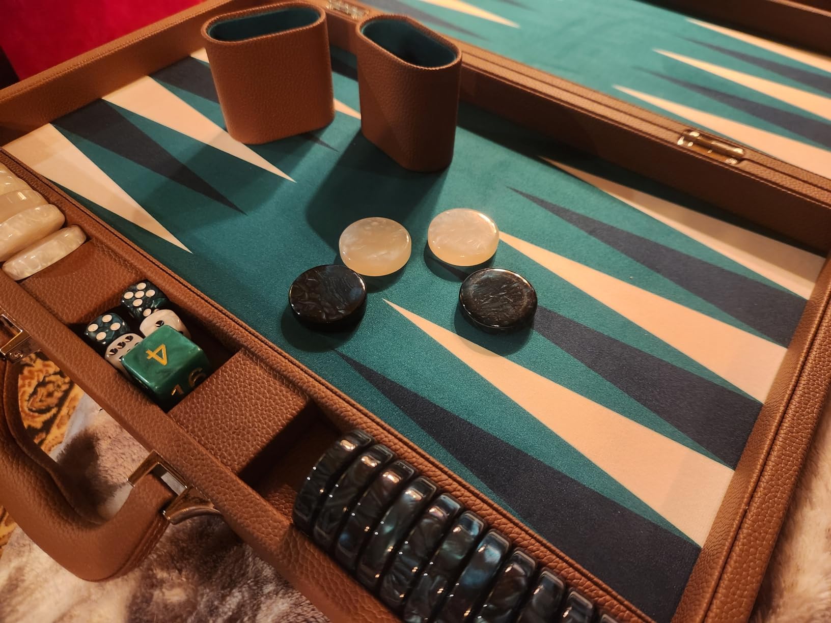 Pointworks 19 Inch Premium Backgammon Sets for Adults Leather Black - Blue, Premium 1.6 Inch Checkers & Dice Set, Travel Backgammon Set, Large Backgammon Board Game customer photo 1