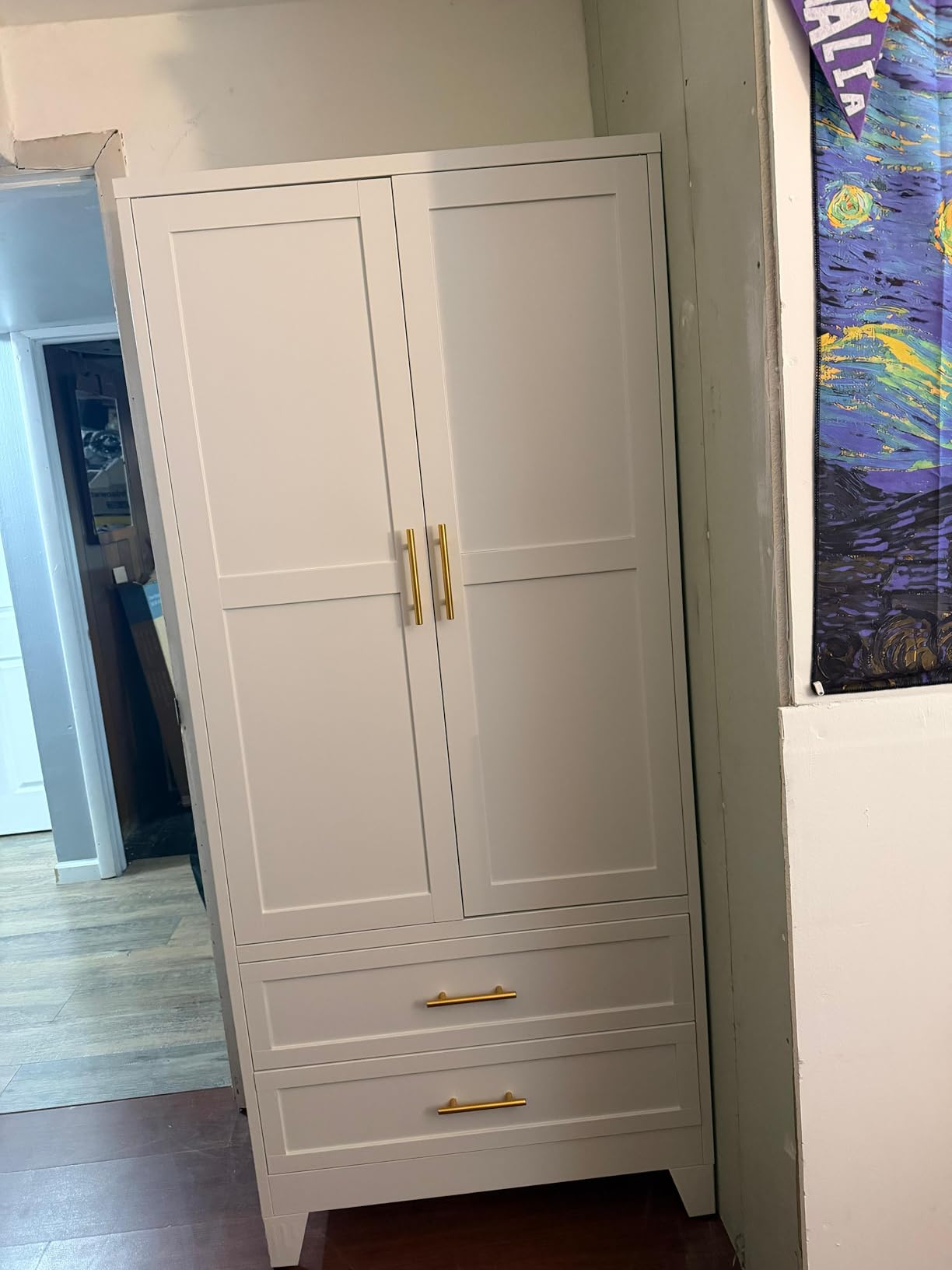 GAIOUS Metal Wardrobe Cabinet with Hanging Rod, Clothing Storage Cabinets | with 2 Door, 1 Adjustable Shelf and 2 Drawers, 71