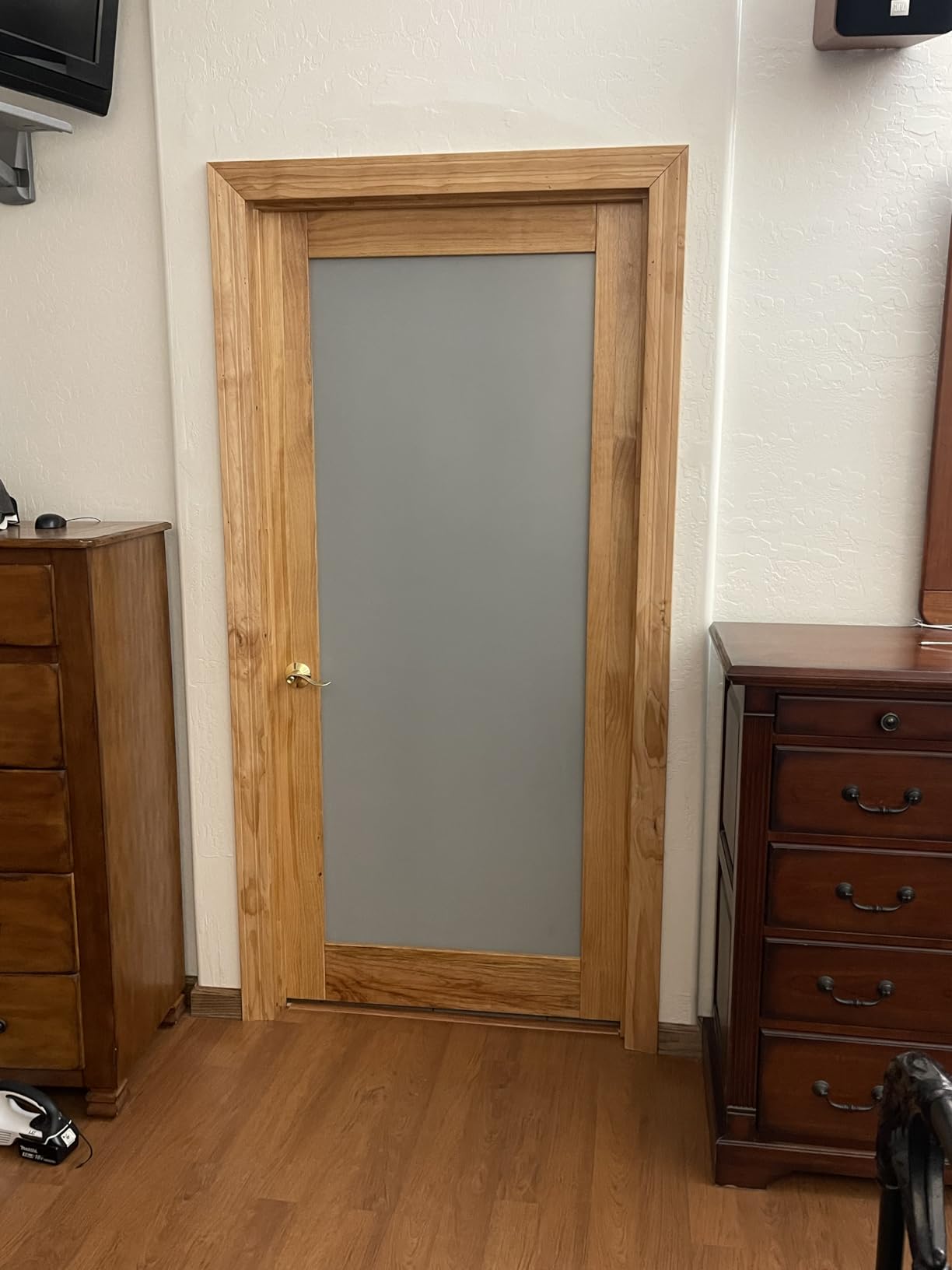 28x80 Interior Door with Frame,Wood Frosted Glass Doors,Prehung Pantry Door | Interior Prehung Door with Right Handed Black Hinges,Natural Pine Wood Door for Bathroom Closet Laundry,Easy to Assemble customer photo 1