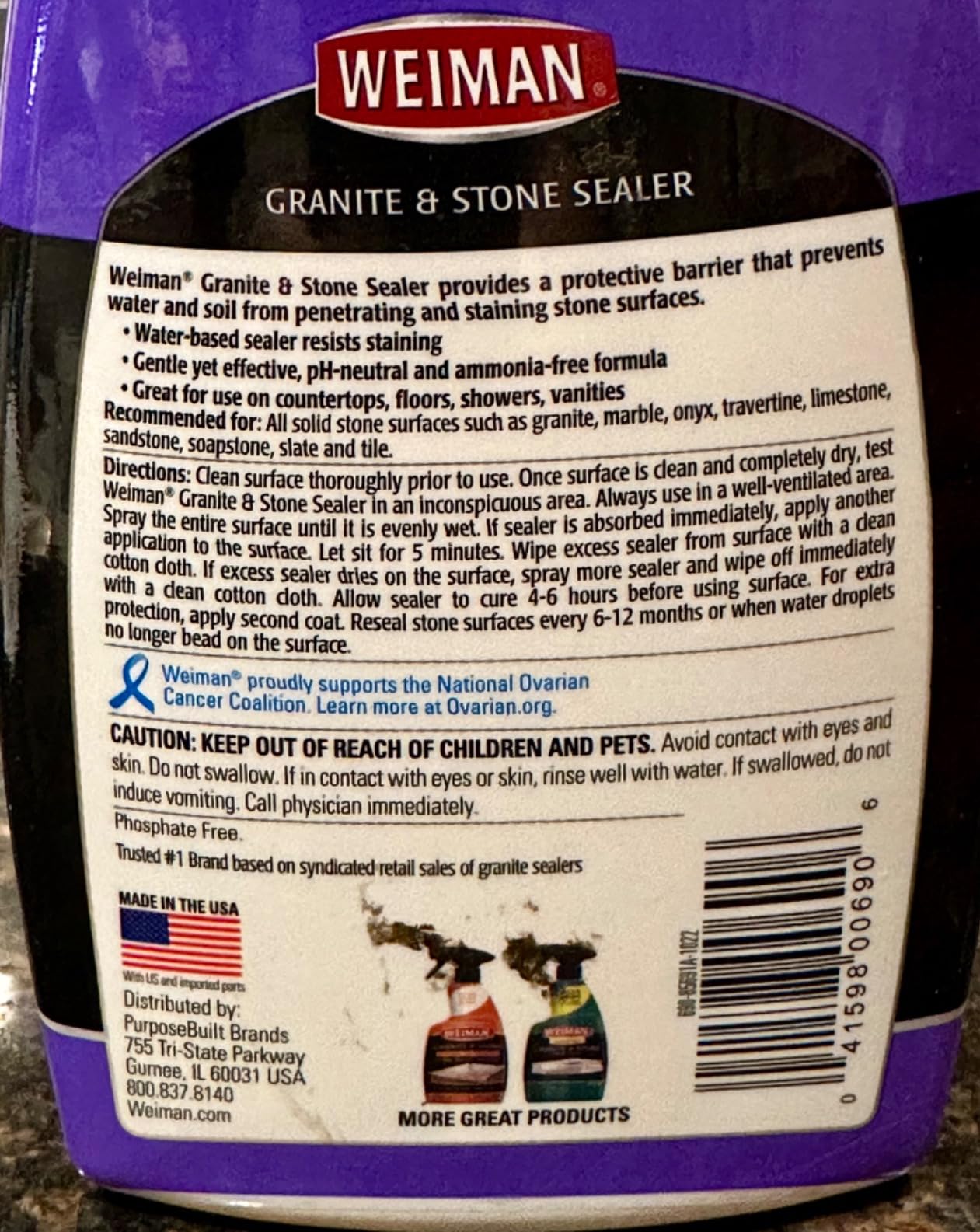 Weiman Granite & Stone Sealer Spray - Protects Kitchen Countertops, Sinks, Showers, Vanities & Floors From Stains - For Granite, Quartz, Marble, Tile, Limestone, Slate - Water Based, 24 oz customer photo 1