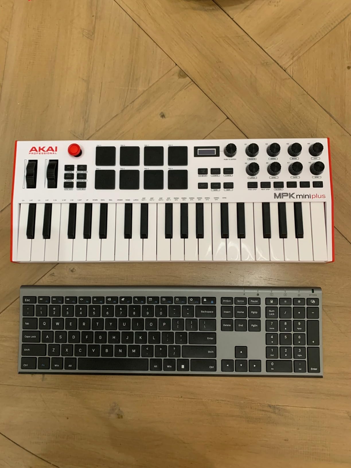Akai Professional MPK Mini Plus 37-Key USB MIDI Keyboard Controller, White | Velocity-Sensitive Mini Keys, 8 MPC Pads, 64 Step Sequencer, MIDI/CV/Gate I/O, Software Suite Included, for Beat Makers customer photo 1