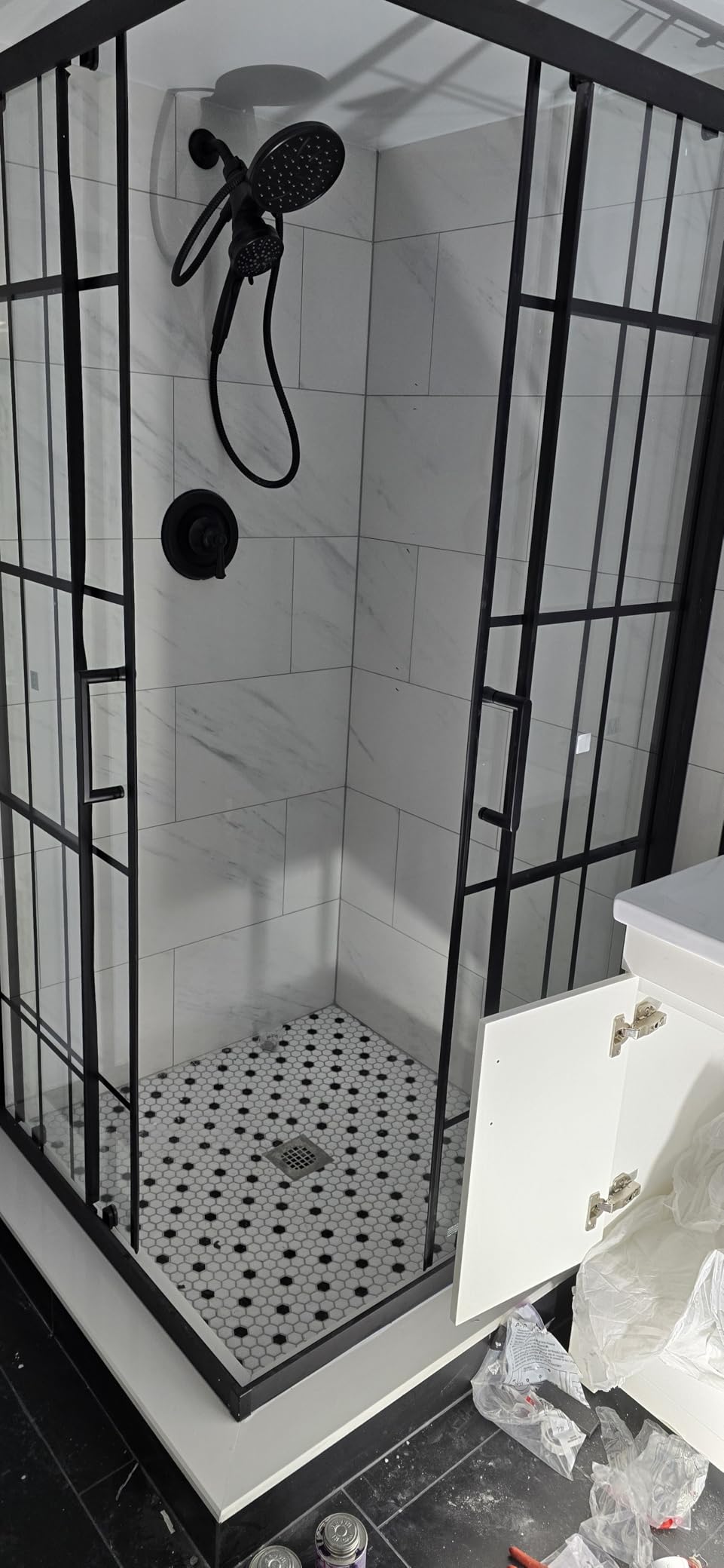 Corner Shower Enclosure 36 in.D x 36 in. W x 71 in. H | Black Framed Double Sliding Shower Door with 1/4